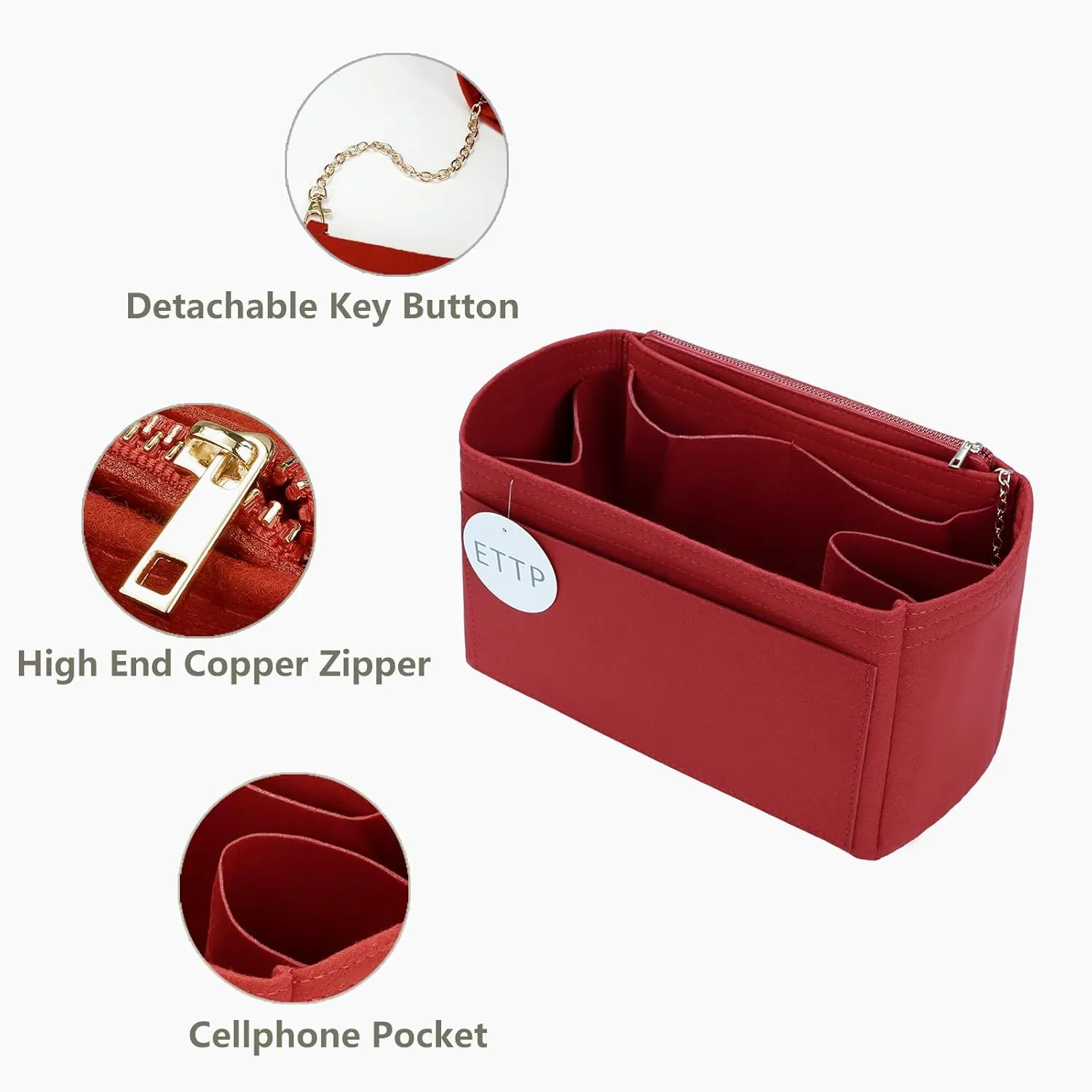 Purse Organizer Insert For Handbags, Tote Bag Organizer Insert, Handbag Organizer For Tote & Handbags, Compatible with Neverful Speedy and More (Slender Large,Red)