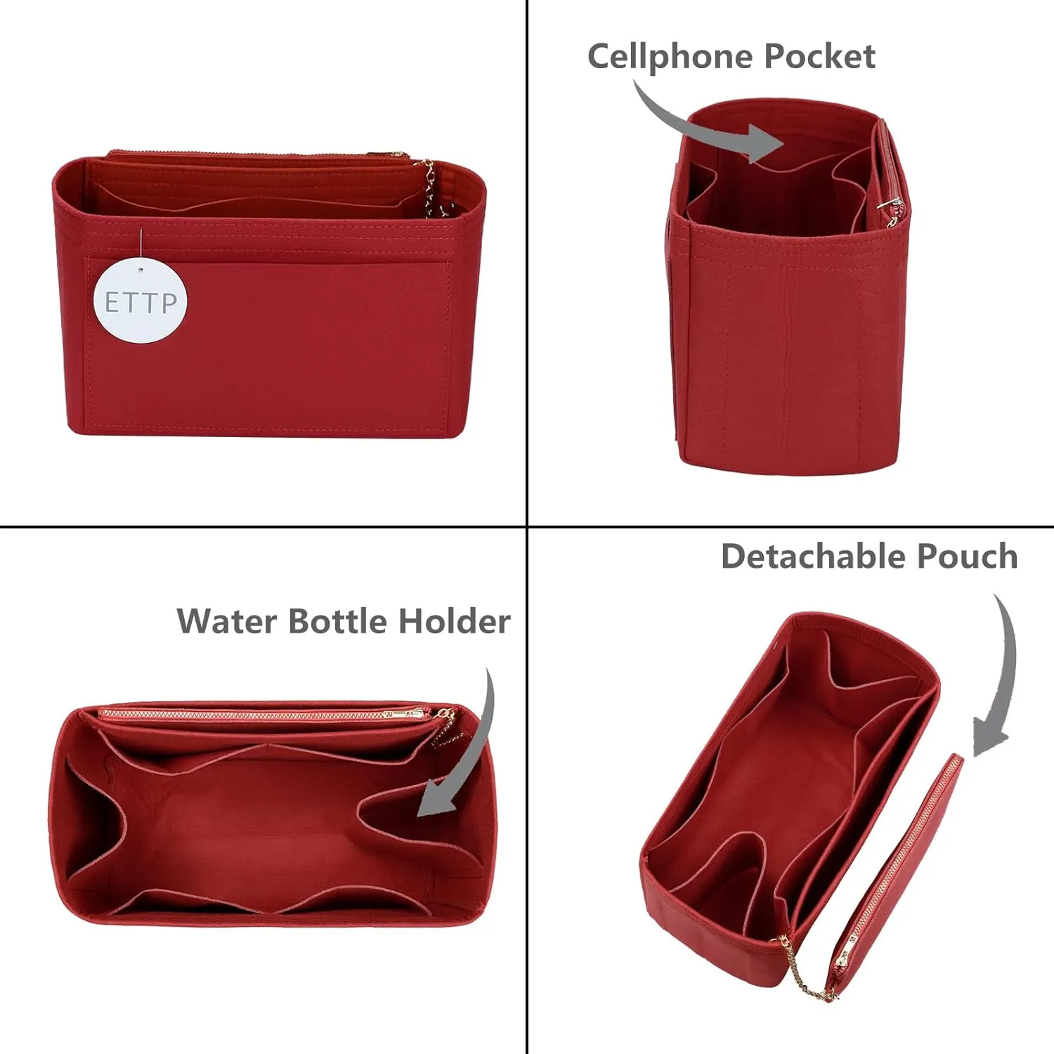 Purse Organizer Insert For Handbags, Tote Bag Organizer Insert, Handbag Organizer For Tote & Handbags, Compatible with Neverful Speedy and More (Slender Large,Red)
