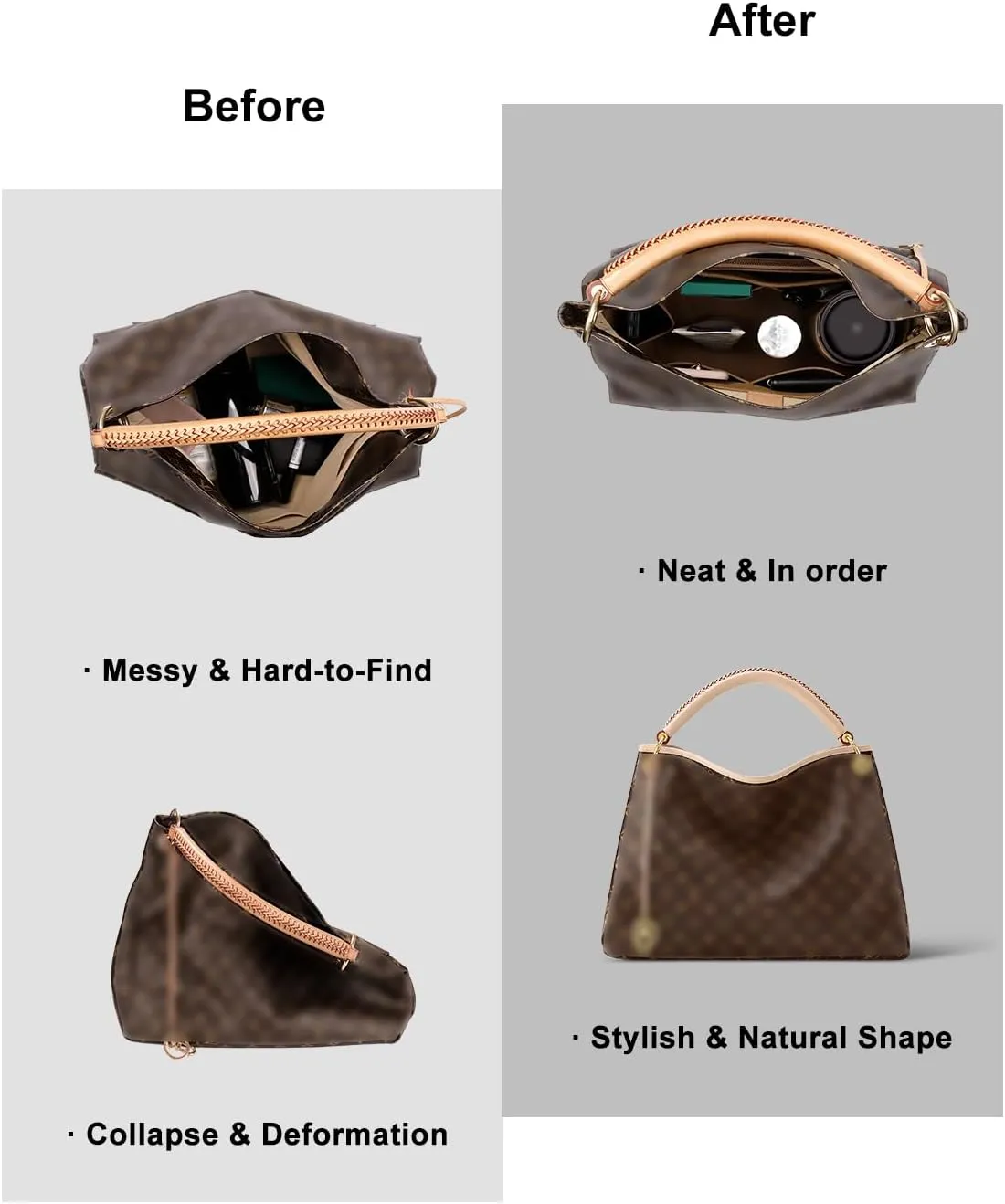Purse Organizer Insert For Handbags, Tote Bag Organizer Insert, Handbag Organizer For Tote & Handbags, Compatible with Neverful Speedy and More (Slender Medium,Lighting Coffee)