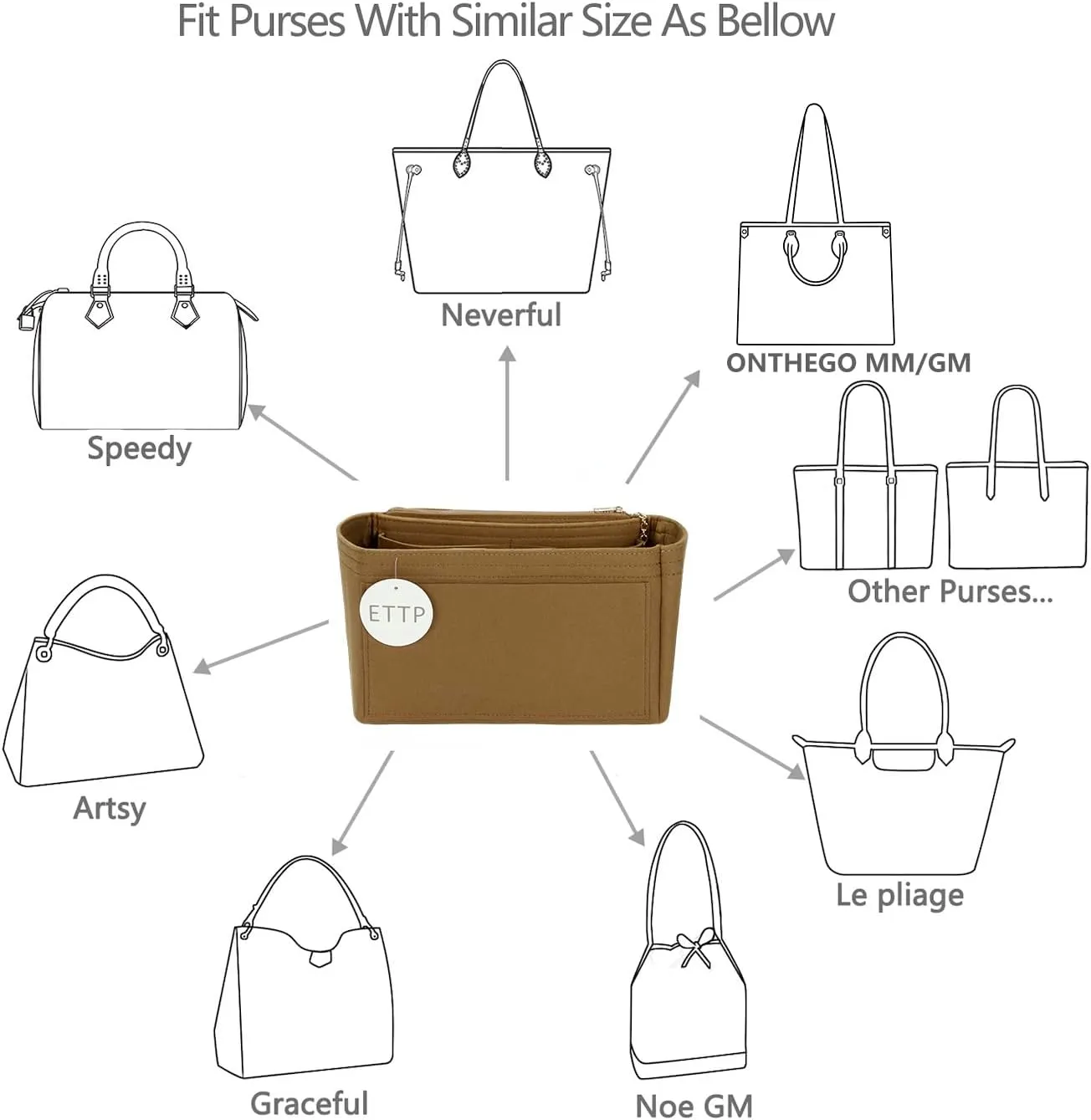 Purse Organizer Insert For Handbags, Tote Bag Organizer Insert, Handbag Organizer For Tote & Handbags, Compatible with Neverful Speedy and More (Slender Medium,Lighting Coffee)