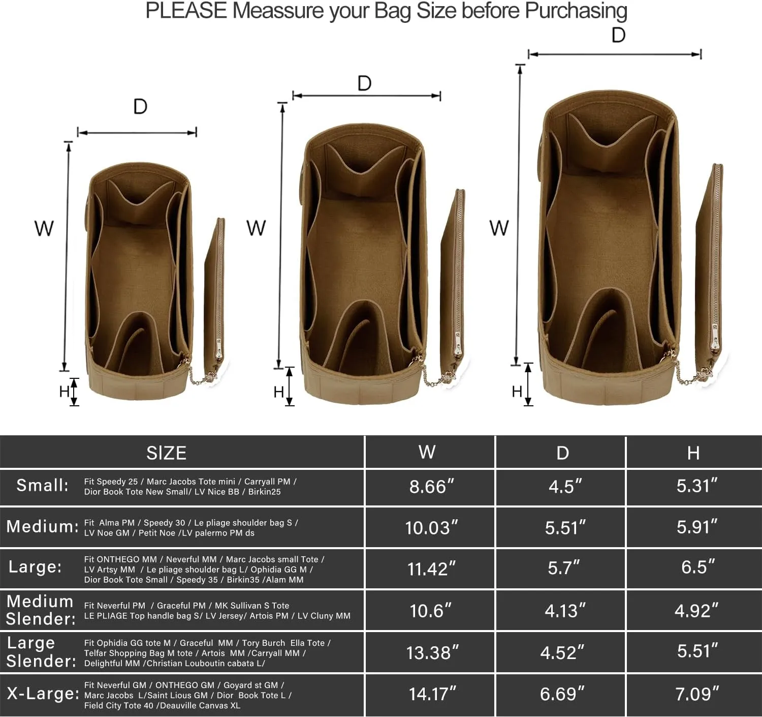 Purse Organizer Insert For Handbags, Tote Bag Organizer Insert, Handbag Organizer For Tote & Handbags, Compatible with Neverful Speedy and More (Slender Medium,Lighting Coffee)
