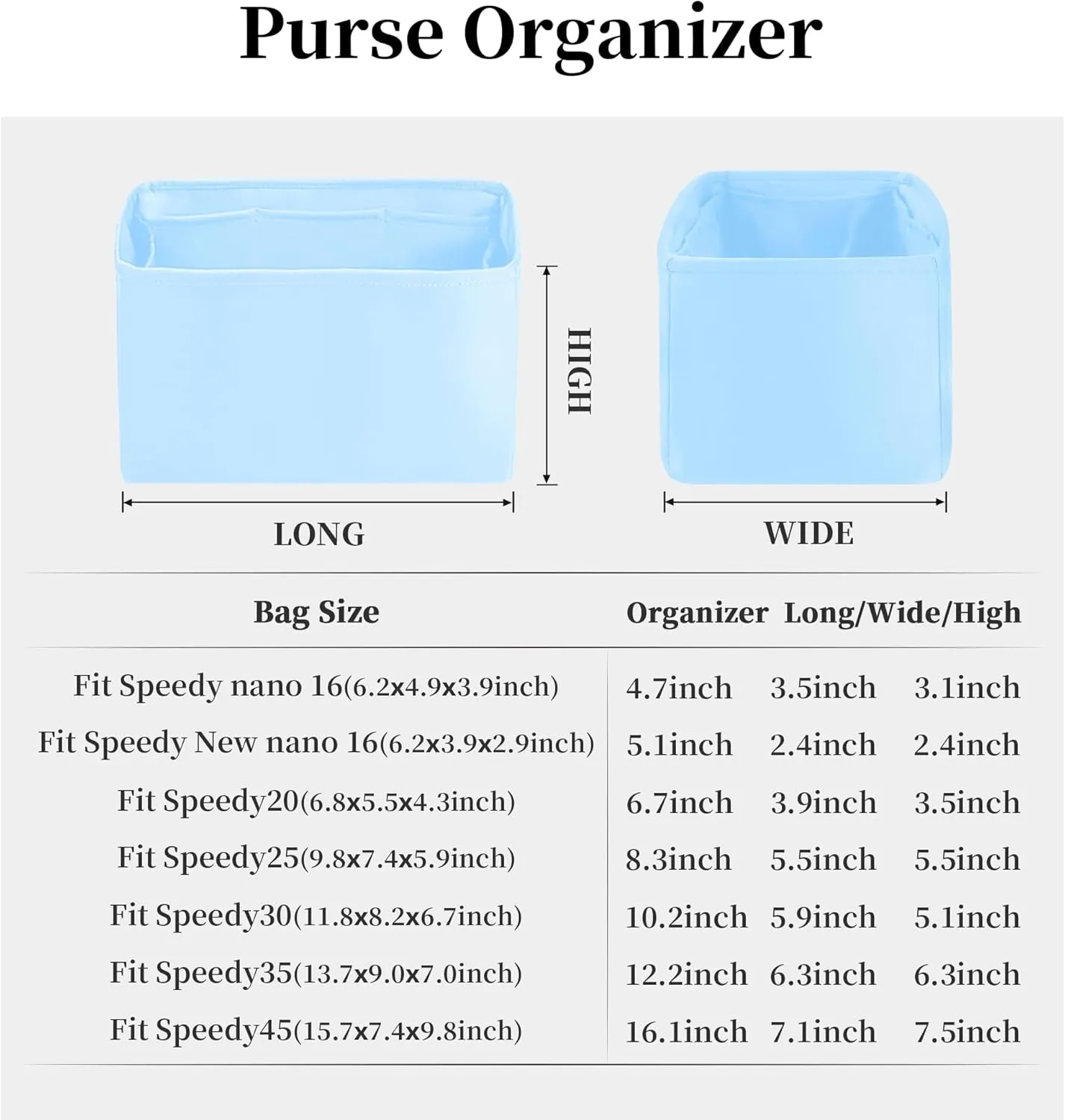 Purse Organizer Insert for Speedy 35, Satiny Handbag Organizer Compatible with LV Speedy Bag, Lightweight Purse Insert with Soft Touch, Multi-pocket storage(Celeste,Speedy35)
