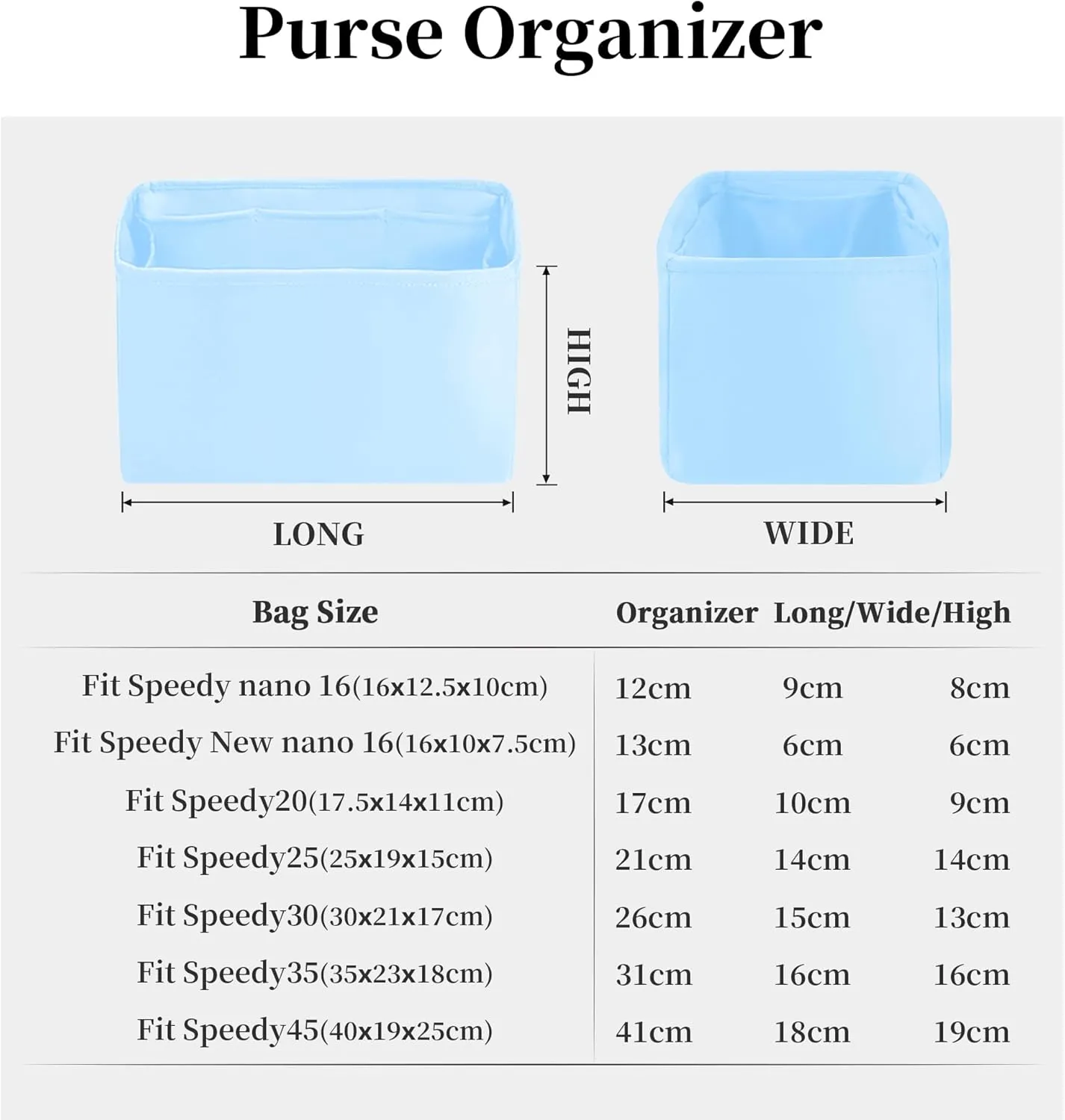 Purse Organizer Insert for Speedy 35, Satiny Handbag Organizer Compatible with LV Speedy Bag, Lightweight Purse Insert with Soft Touch, Multi-pocket storage(Celeste,Speedy35)