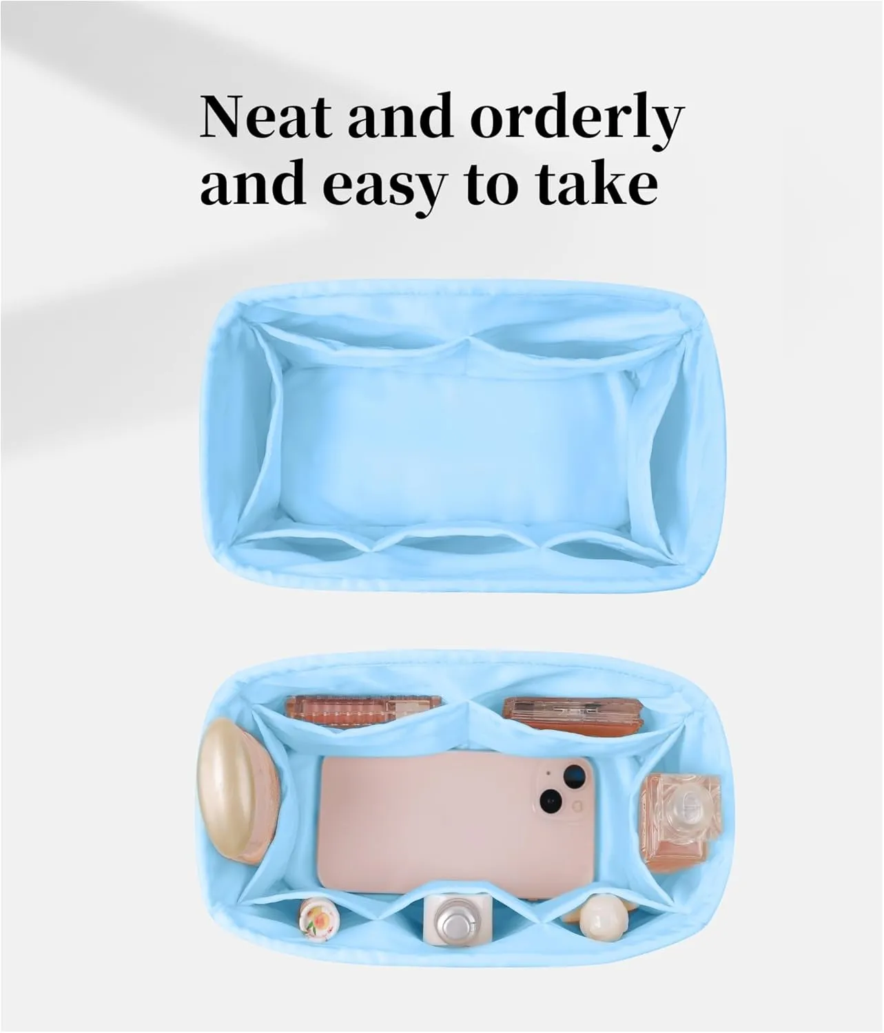 Purse Organizer Insert for Speedy 35, Satiny Handbag Organizer Compatible with LV Speedy Bag, Lightweight Purse Insert with Soft Touch, Multi-pocket storage(Celeste,Speedy35)