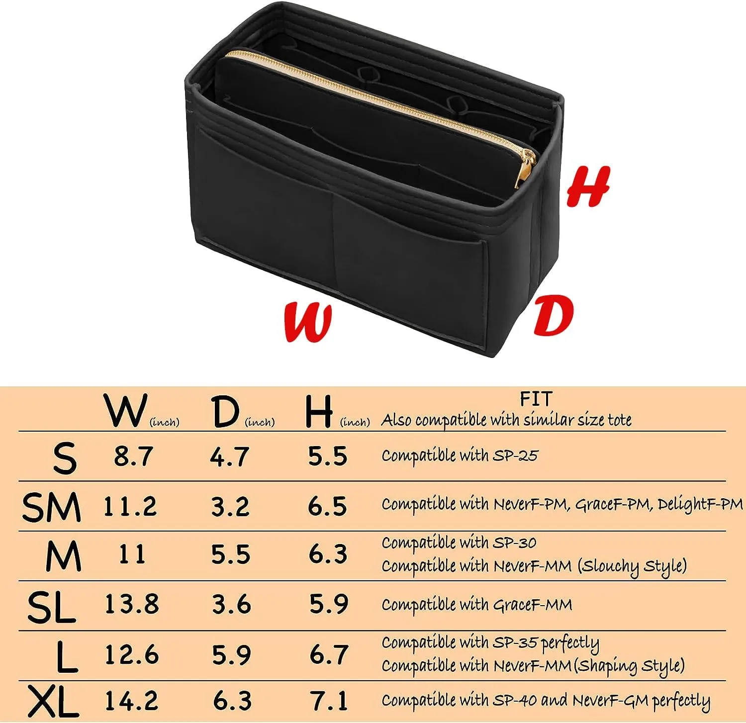 Purse Organizer Insert with Zipper & Key Chain Felt Bag Organizer for Tote Purse Handbag Black XLarge