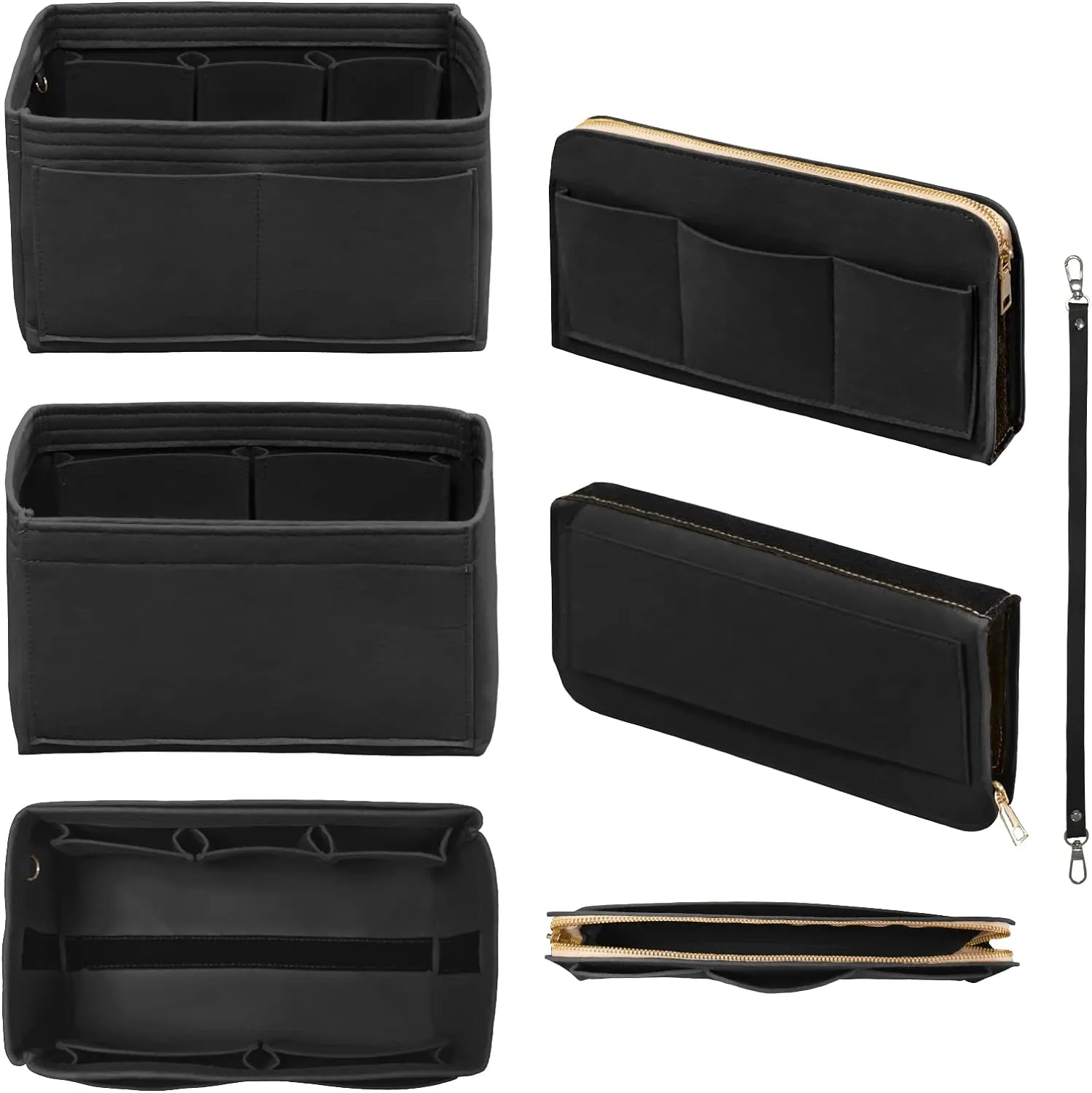 Purse Organizer Insert with Zipper & Key Chain Felt Bag Organizer for Tote Purse Handbag Black XLarge
