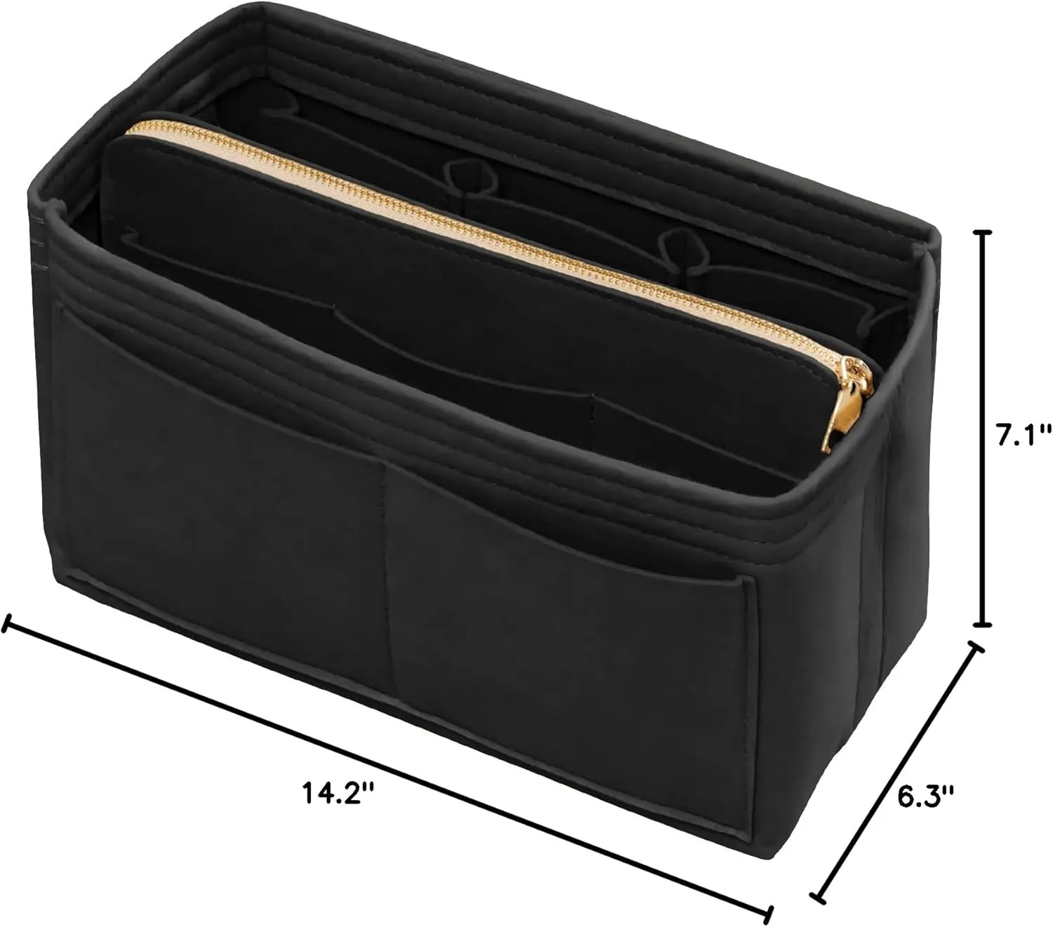Purse Organizer Insert with Zipper & Key Chain Felt Bag Organizer for Tote Purse Handbag Black XLarge