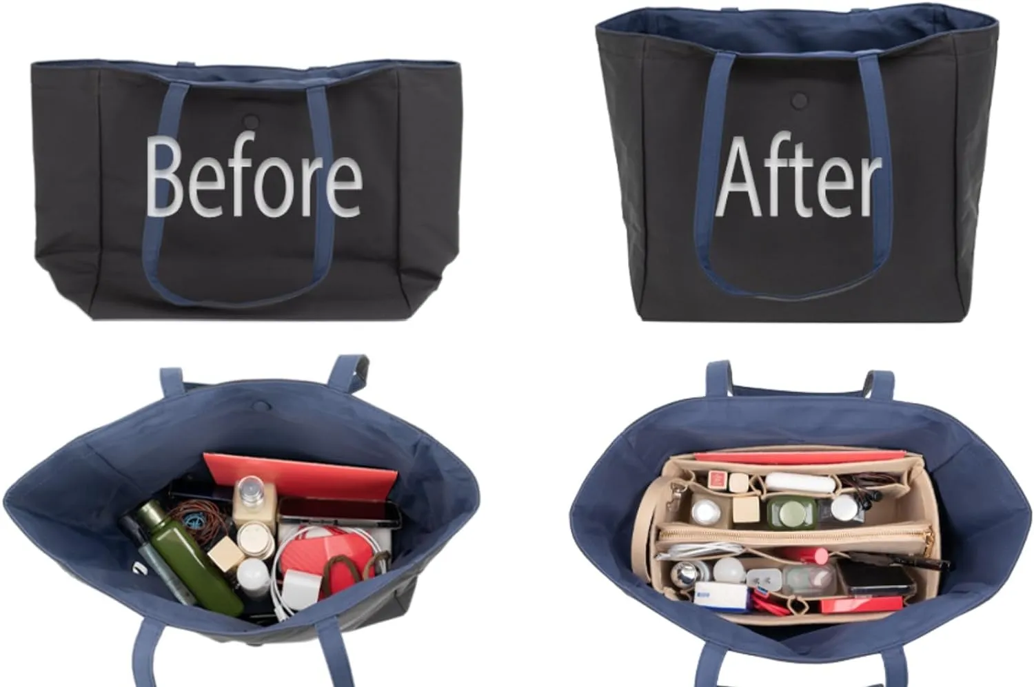 Purse Organizer Insert with Zipper & Key Chain Felt Bag Organizer for Tote Purse Handbag Black XLarge
