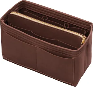 Purse Organizer Insert with Zipper & Key Chain Felt Bag Organizer for Tote Purse Handbag Brown Medium