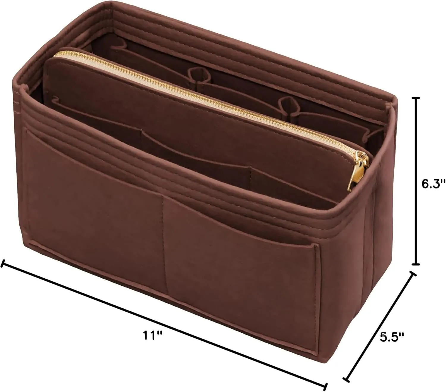 Purse Organizer Insert with Zipper & Key Chain Felt Bag Organizer for Tote Purse Handbag Brown Medium