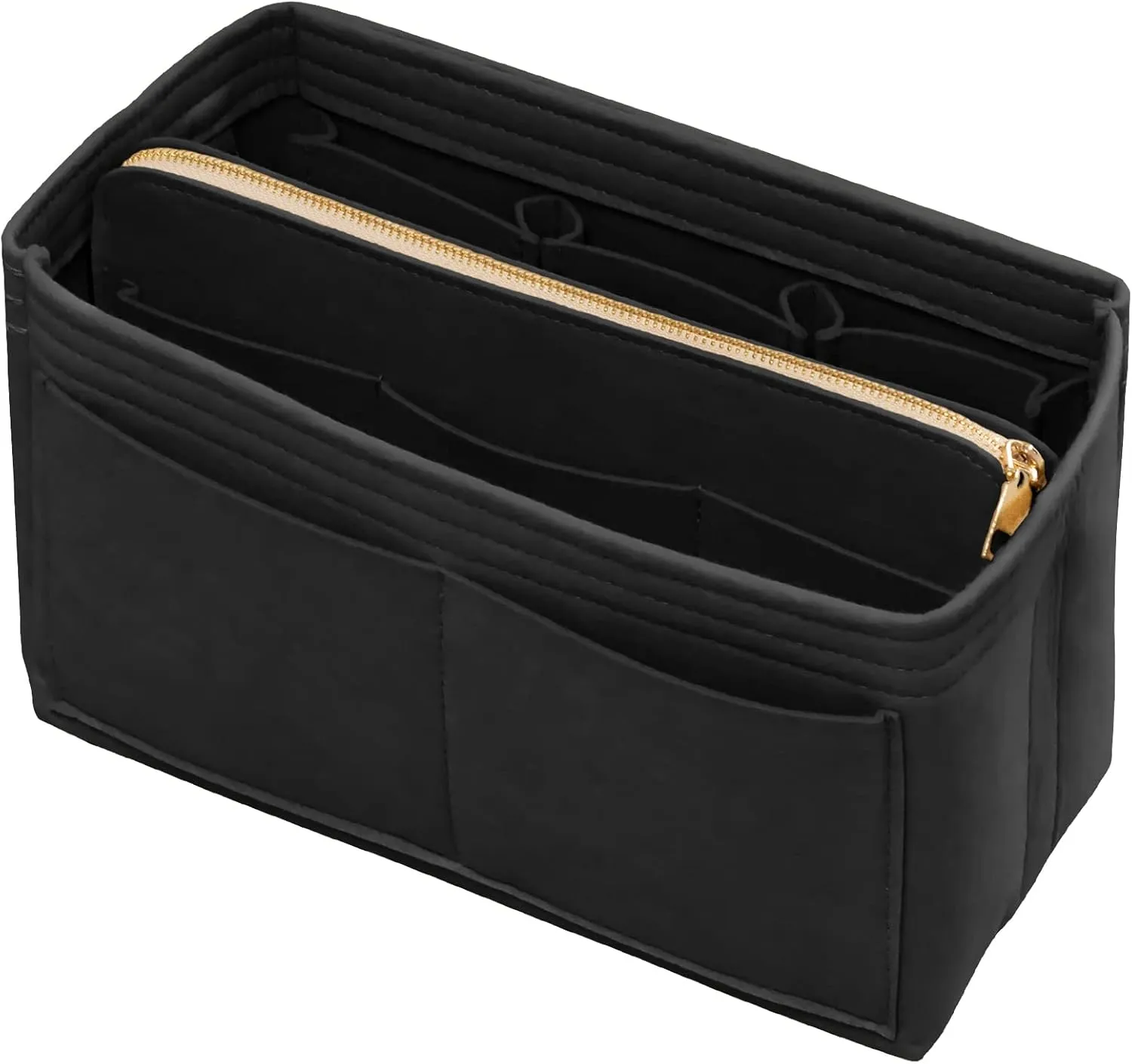 Purse Organizer Insert with Zipper Felt Bag Organizer for Tote Purse Black Medium