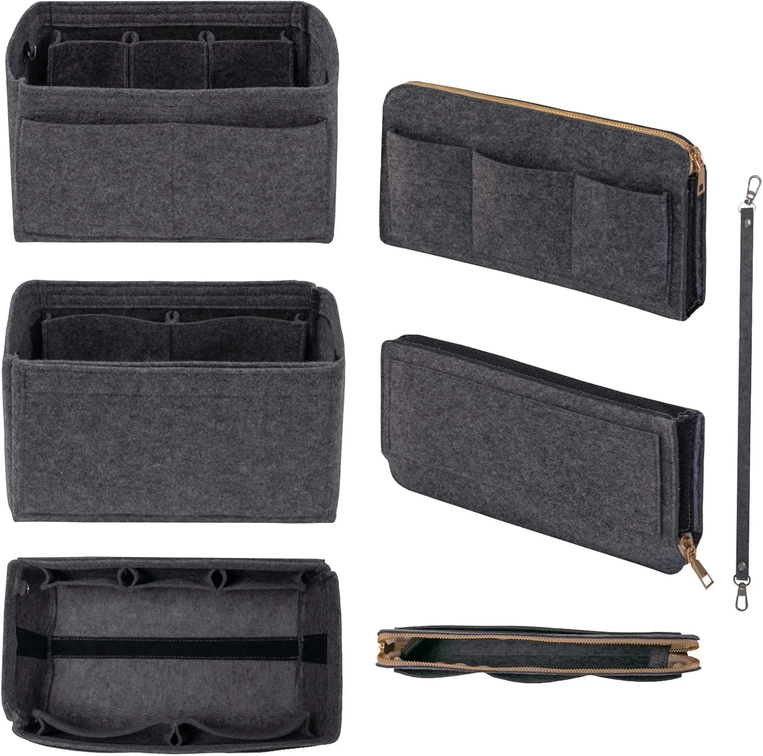 Purse Organizer Insert with Zipper Felt Bag Organizer for Tote Purse Grey Medium