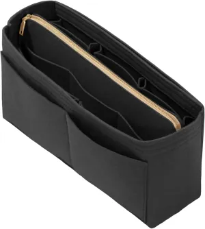 Purse Organizer Insert with Zipper Felt Bag Organizer Handbag Organizer Insert Bag in Bag Organizer with Key Chain for Tote Purse Bag Black Slender-Large