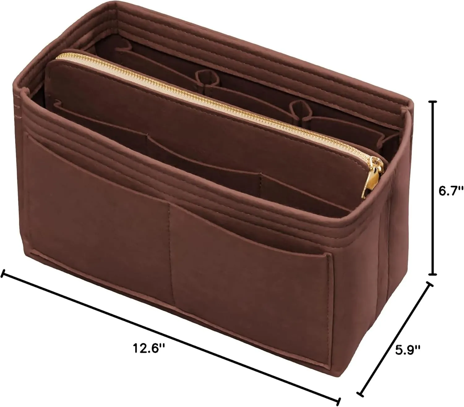 Purse Organizer Insert with Zipper Felt Bag Organizer Handbag Organizer Insert Bag in Bag Organizer with Key Chain for Tote Purse Bag Brown Large