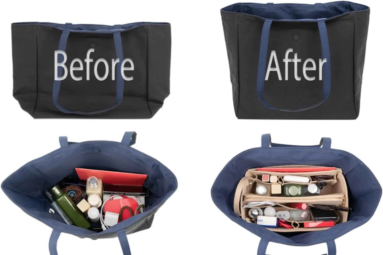 Purse Organizer Insert with Zipper Felt Bag Organizer Handbag Organizer Insert Bag in Bag Organizer with Key Chain for Tote Purse Bag Dark Red Medium