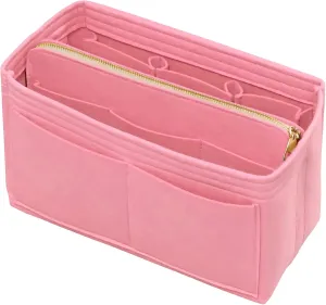 Purse Organizer Insert with Zipper Felt Bag Organizer Handbag Organizer Insert Bag in Bag Organizer with Key Chain for Tote Purse Bag Pink XLarge