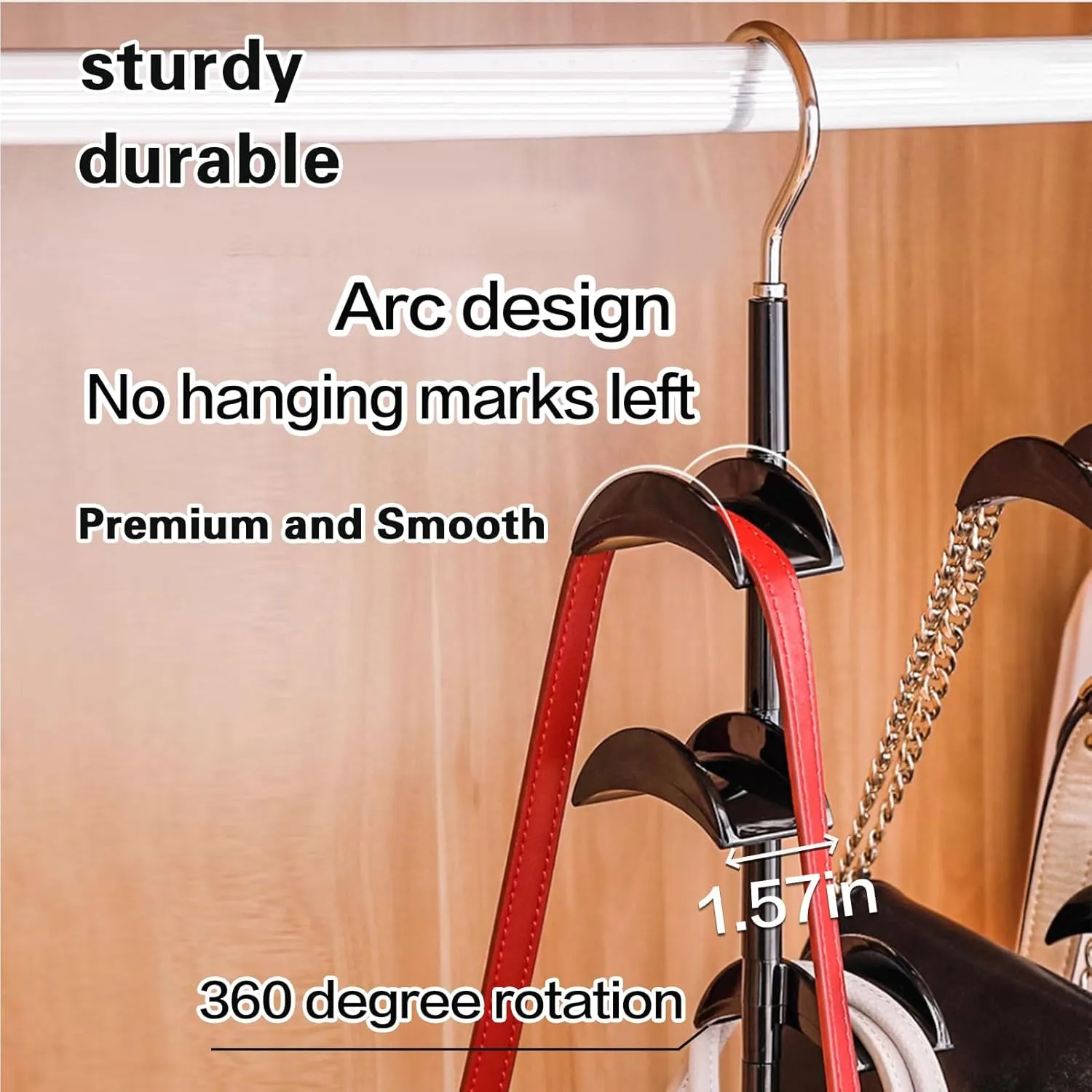 Purse Organizer Purse Organizer for Closet Purse Hanger-360 °Rotation,Curved Design, No Fear of Deformation of The Bag Strap，Premium and Smooth Purse Hook (Black 2 Pieces)