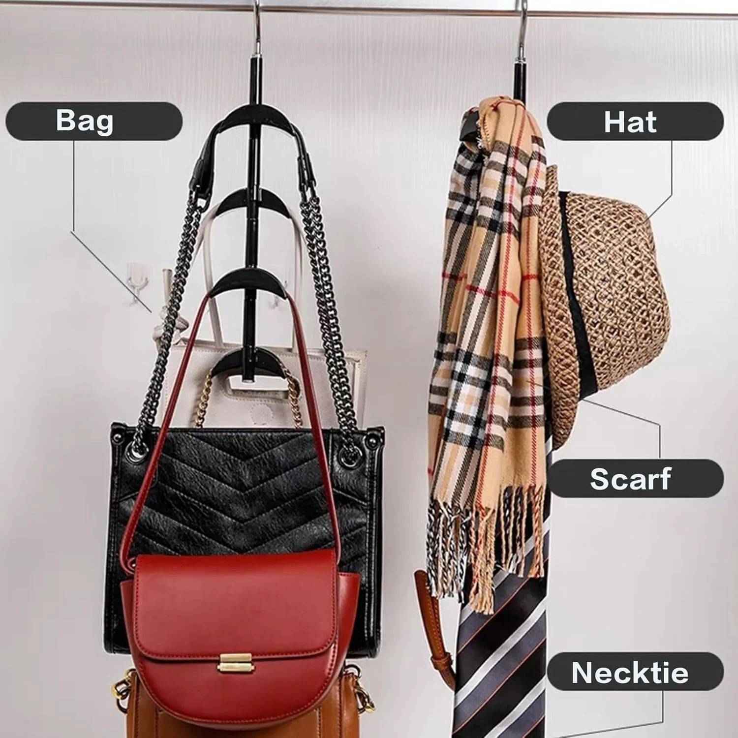 Purse Organizer Purse Organizer for Closet Purse Hanger-360 °Rotation,Curved Design, No Fear of Deformation of The Bag Strap，Premium and Smooth Purse Hook (Black 2 Pieces)