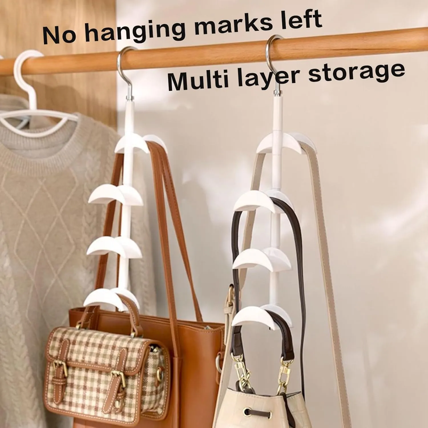 Purse Organizer Purse Organizer for Closet Purse Hanger-360 °Rotation,Curved Design, No Fear of Deformation of The Bag Strap，Premium and Smooth Purse Hook (White 1 Piece)