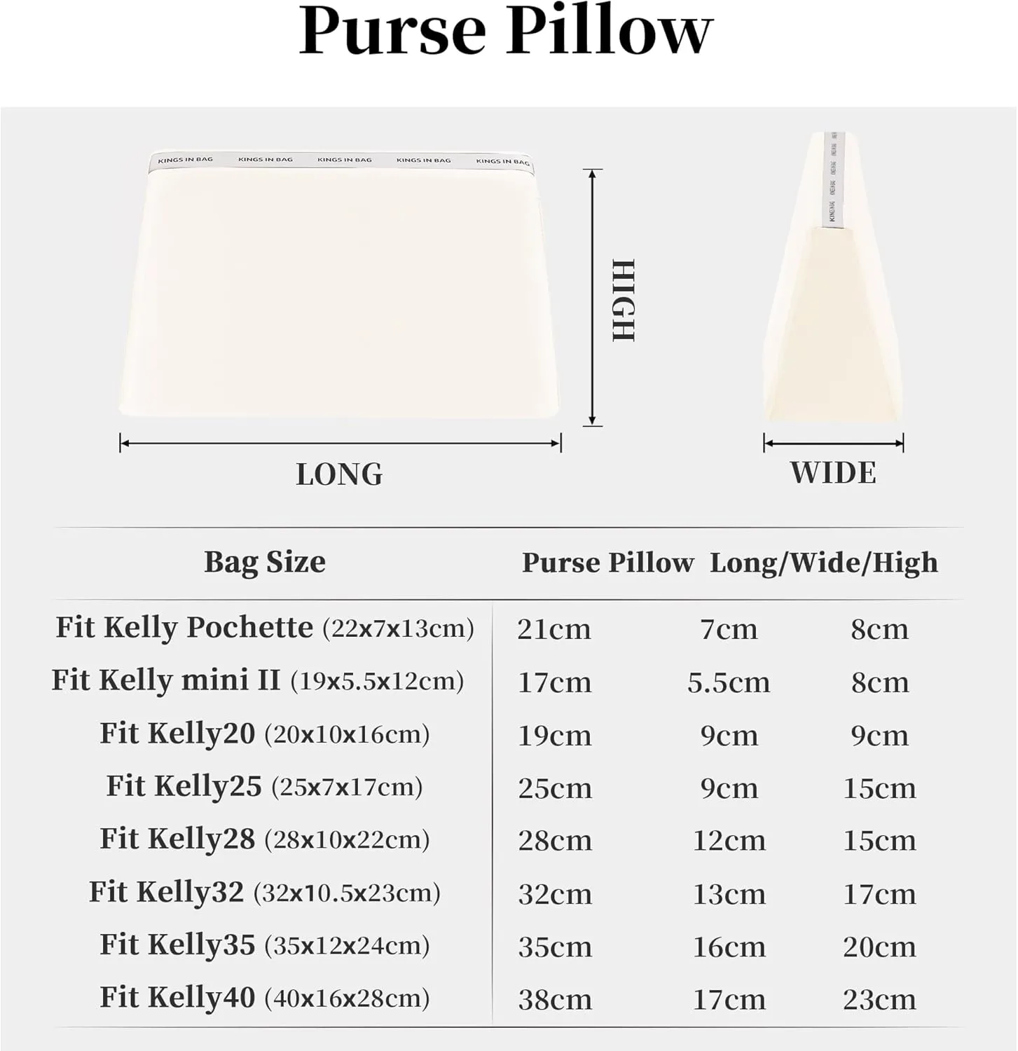Purse Pillow Insert Compatible with Kelly Bags, Handbag Filler with Soft Satins for Luxury Bags, Soft Purse Inner Pillow with Memory Foam for Handbag Storage (Craie, KE 28 Sellier)