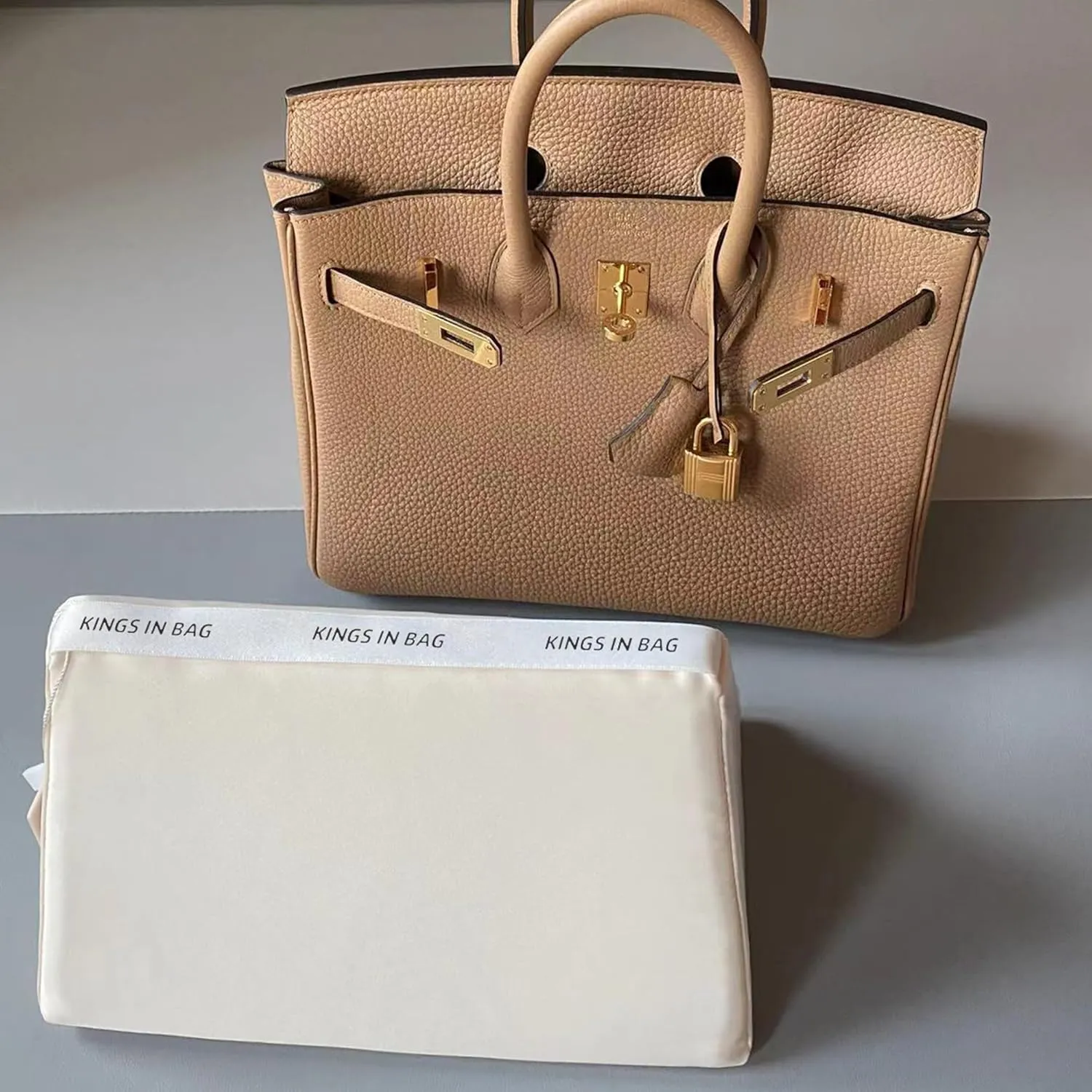 Purse Pillow Inserts for Birkin 25 Bag, Purse Organizer Insert Pillow Compatible with Hermes Birkin Bag, Lightweight Memory Foam Pillows with Soft Satin (Craie, BK25)