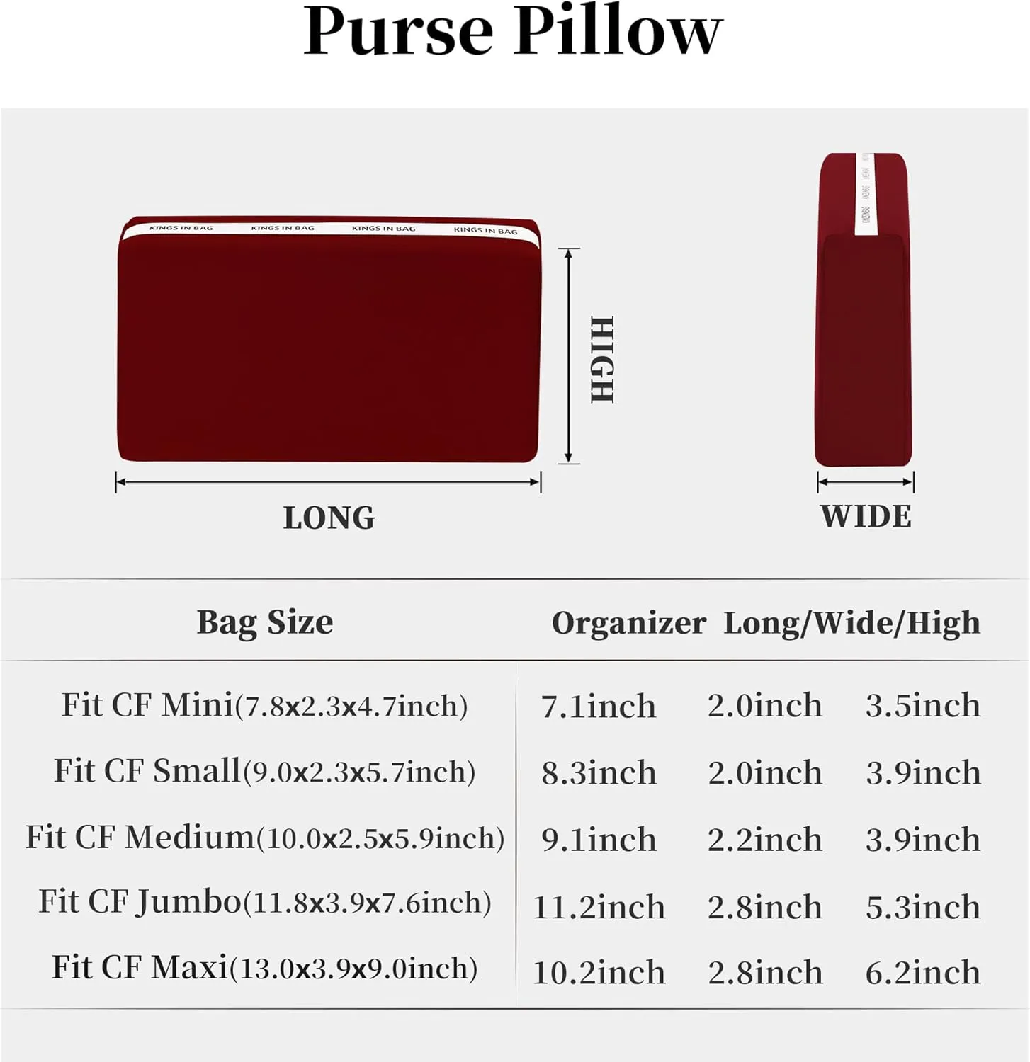 Purse Pillow Inserts for Jumbo Classic Handbag, Memory Foam Pillows for Chanel Classic Flap Bag, Lightweight Purse Inserts to Keep Shape (Ruby, CF jumbo)