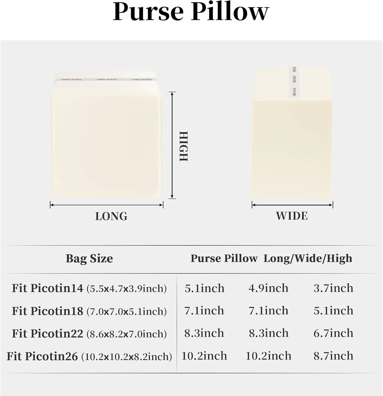 Purse Pillow Inserts for Picotin 22 Bag, Soft Memory Foam Pillow Compatible with Hermes Picotin Bag, Lightweight Purse Inserts to Keep Shape (Picotin22, Craie)
