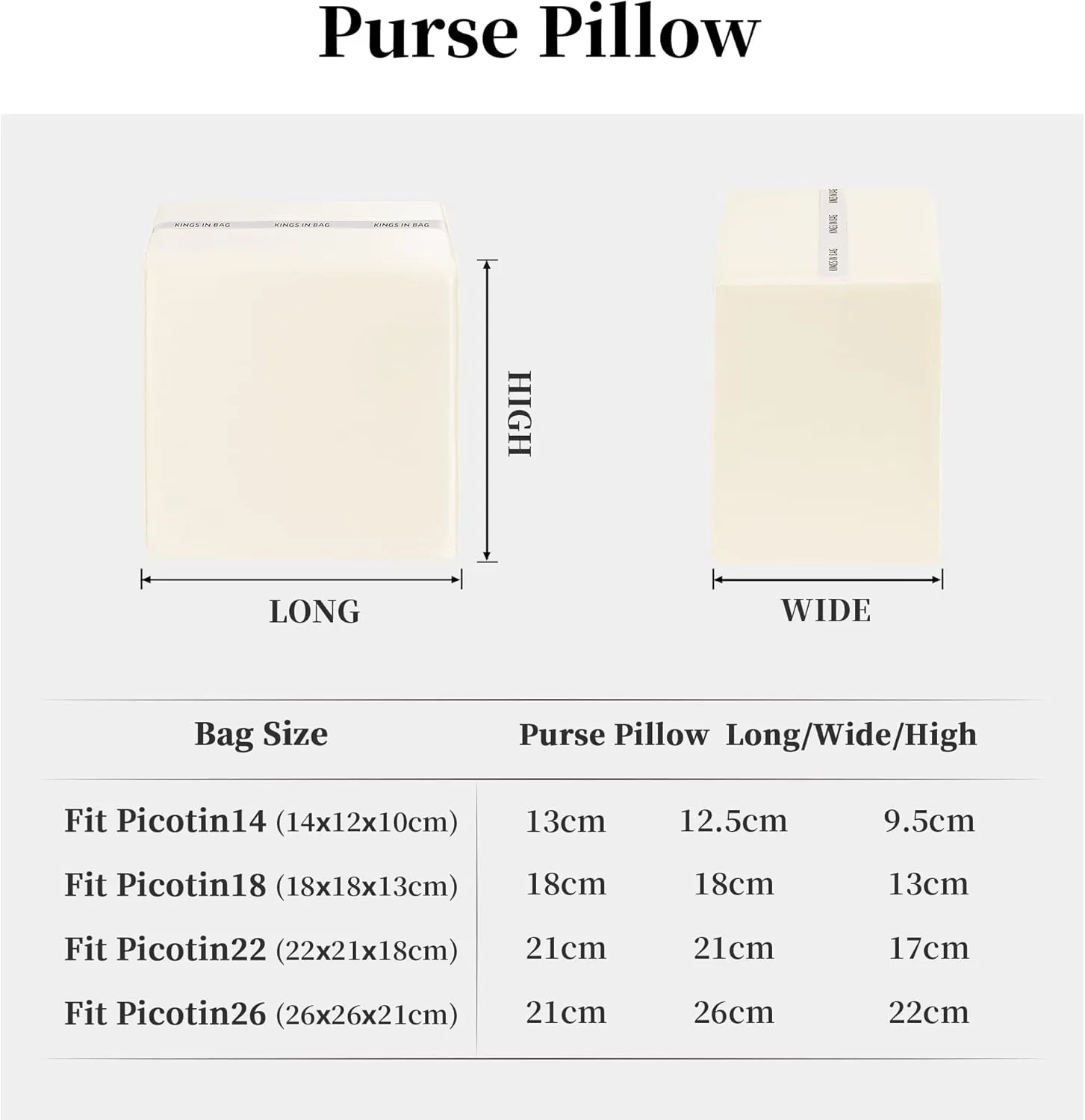 Purse Pillow Inserts for Picotin 22 Bag, Soft Memory Foam Pillow Compatible with Hermes Picotin Bag, Lightweight Purse Inserts to Keep Shape (Picotin22, Craie)