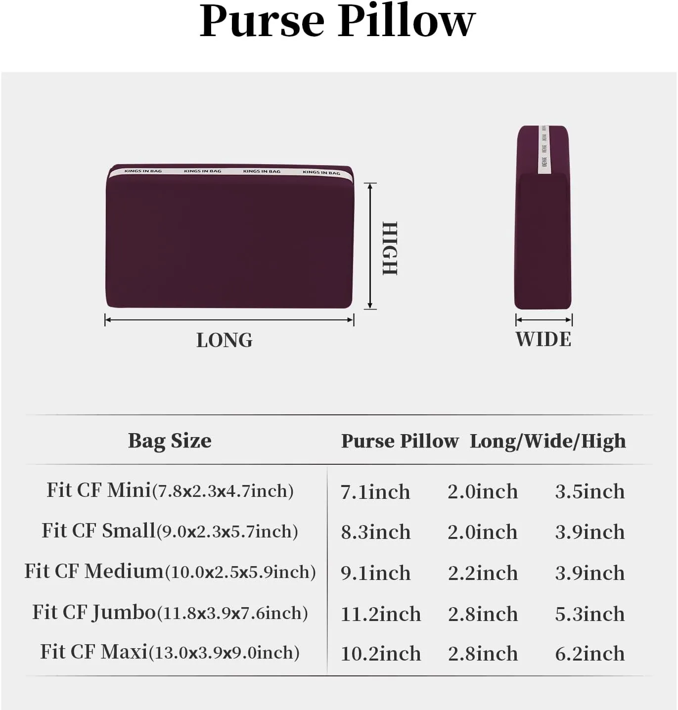 Purse Shaper Pillow Insert for Chanel Flap Bags, Luxury Bag Shaper with Lightweight Satin, Fits Chanel Classic Flap Small 23, Satin Surface with Memory Foam Inner (Cassis, CF Small)