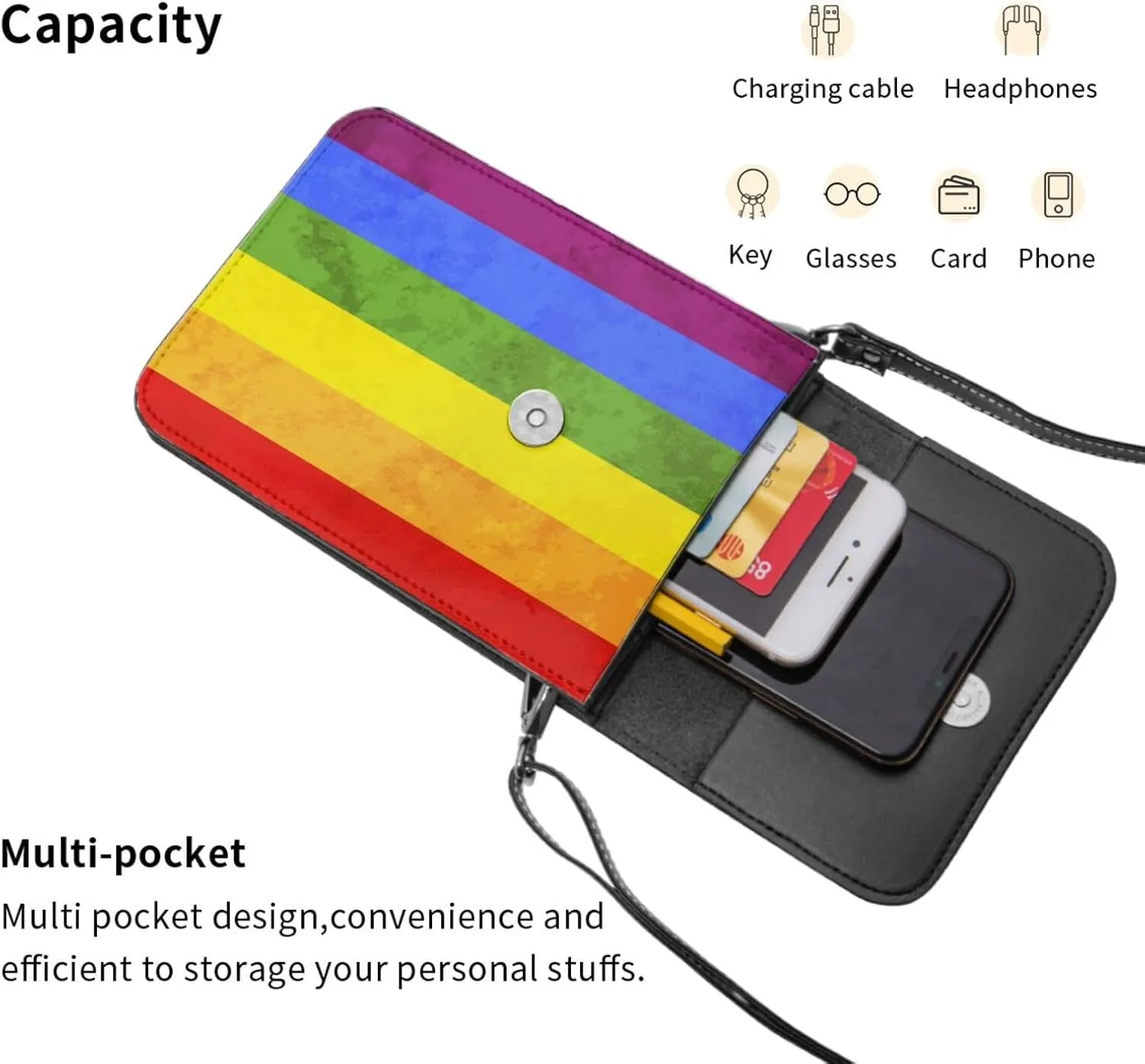 Puzzle Pieces Tie Dye Autism Awareness Leather Crossbody Cell Phone Purse Wallet Bags Adjustable Phone Bag for Women