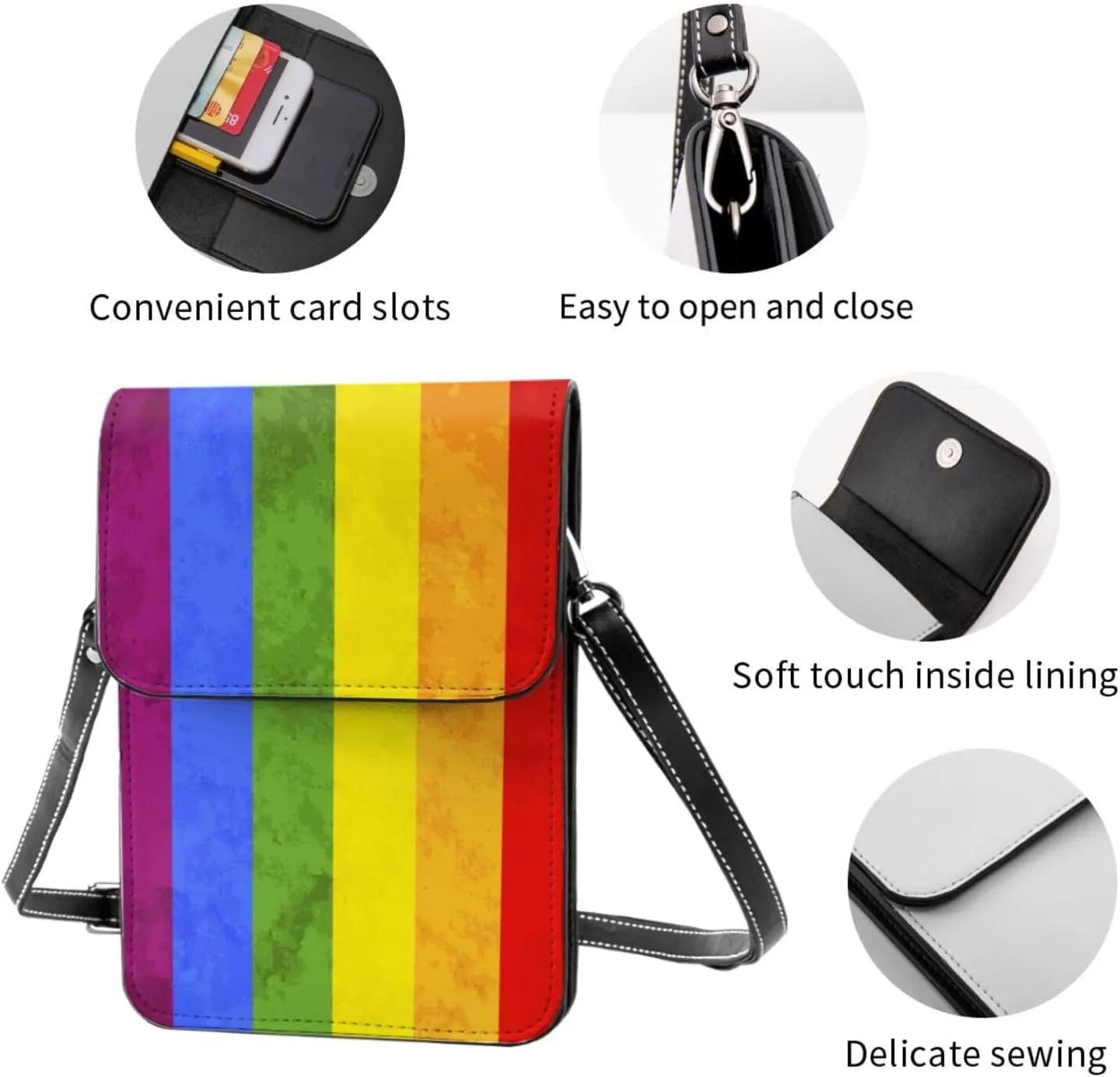Puzzle Pieces Tie Dye Autism Awareness Leather Crossbody Cell Phone Purse Wallet Bags Adjustable Phone Bag for Women