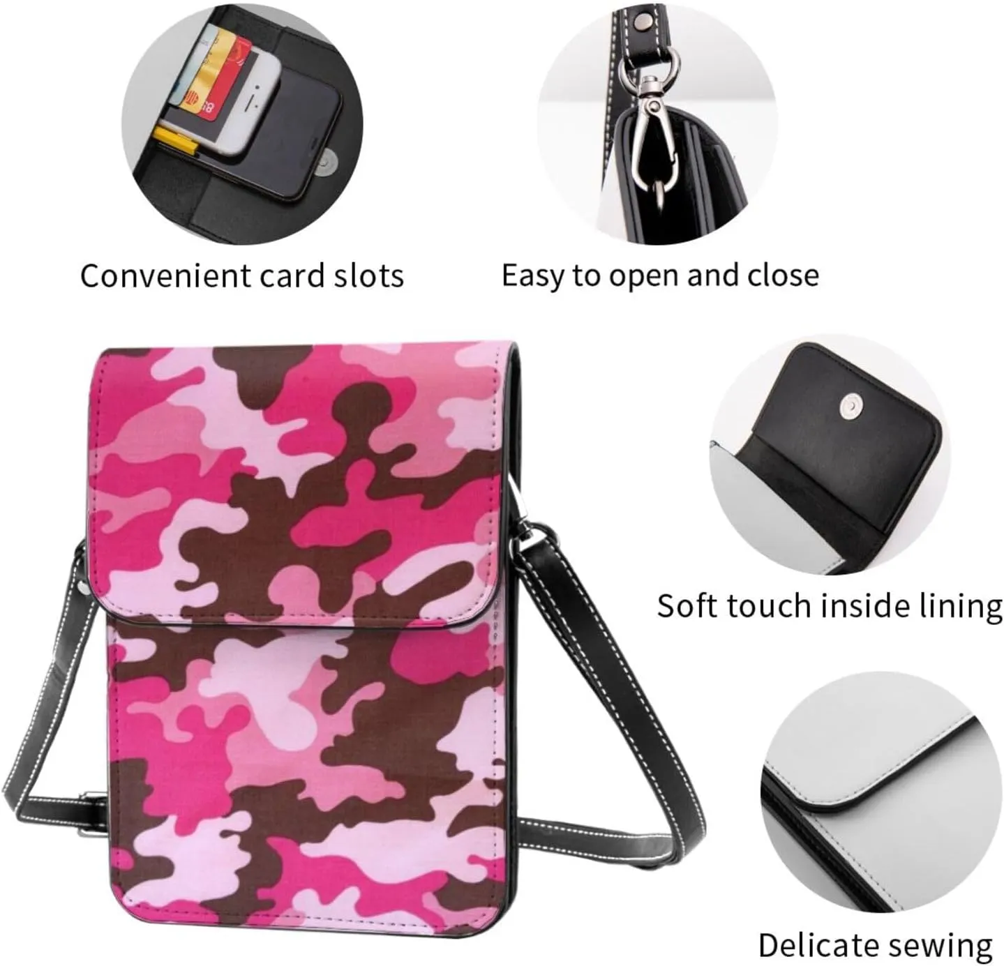 Puzzle Pieces Tie Dye Autism Awareness Leather Crossbody Cell Phone Purse Wallet Bags Adjustable Phone Bag for Women
