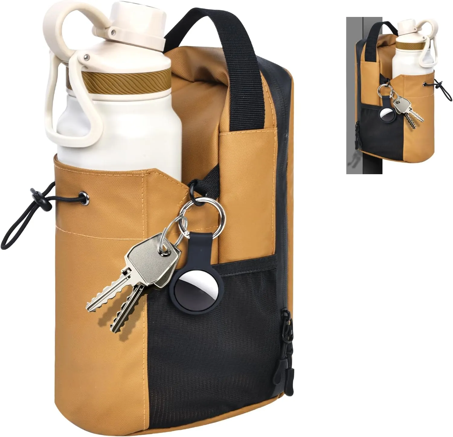 qiaofei Magnetic Gym Bag for Men & Women,Magnetic Gym Bag Organizer,18-40oz Water Bottle Holder with Multi-Pockets,Water-Resistant Travel Gym Bag with Phone Pocket, Detachable Strap – Brown