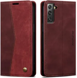 QLTYPRI Wallet Case for Samsung Galaxy S22 5G, Vintage Folio PU Leather Purse Case with Card Slots Magnetic Closure Kickstand Flip Crashproof Phone Cover for Samsung Galaxy S22 -Wine Red