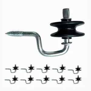 QMARK 10 Pack Electric Fence Wood Post Anchors, Wood Post Screw-in Insulators (Roller Insulators)