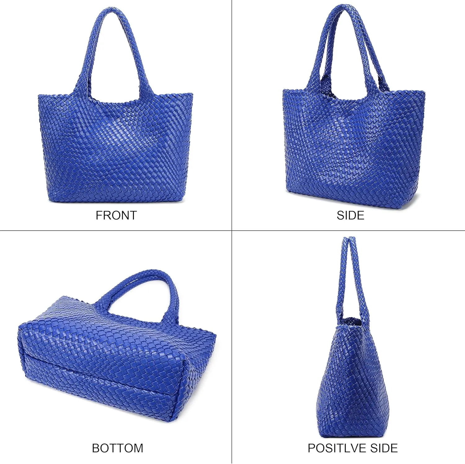 Queenoris Woven Bag for Women, Fashion Top Handle Shoulder Bag Vegan Leather Shopper Bag Large Travel Tote Bag