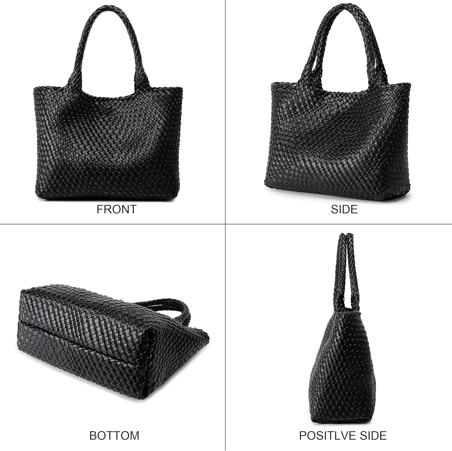 Queenoris Woven Bag for Women, Fashion Top Handle Shoulder Bag Vegan Leather Shopper Bag Large Travel Tote Bag