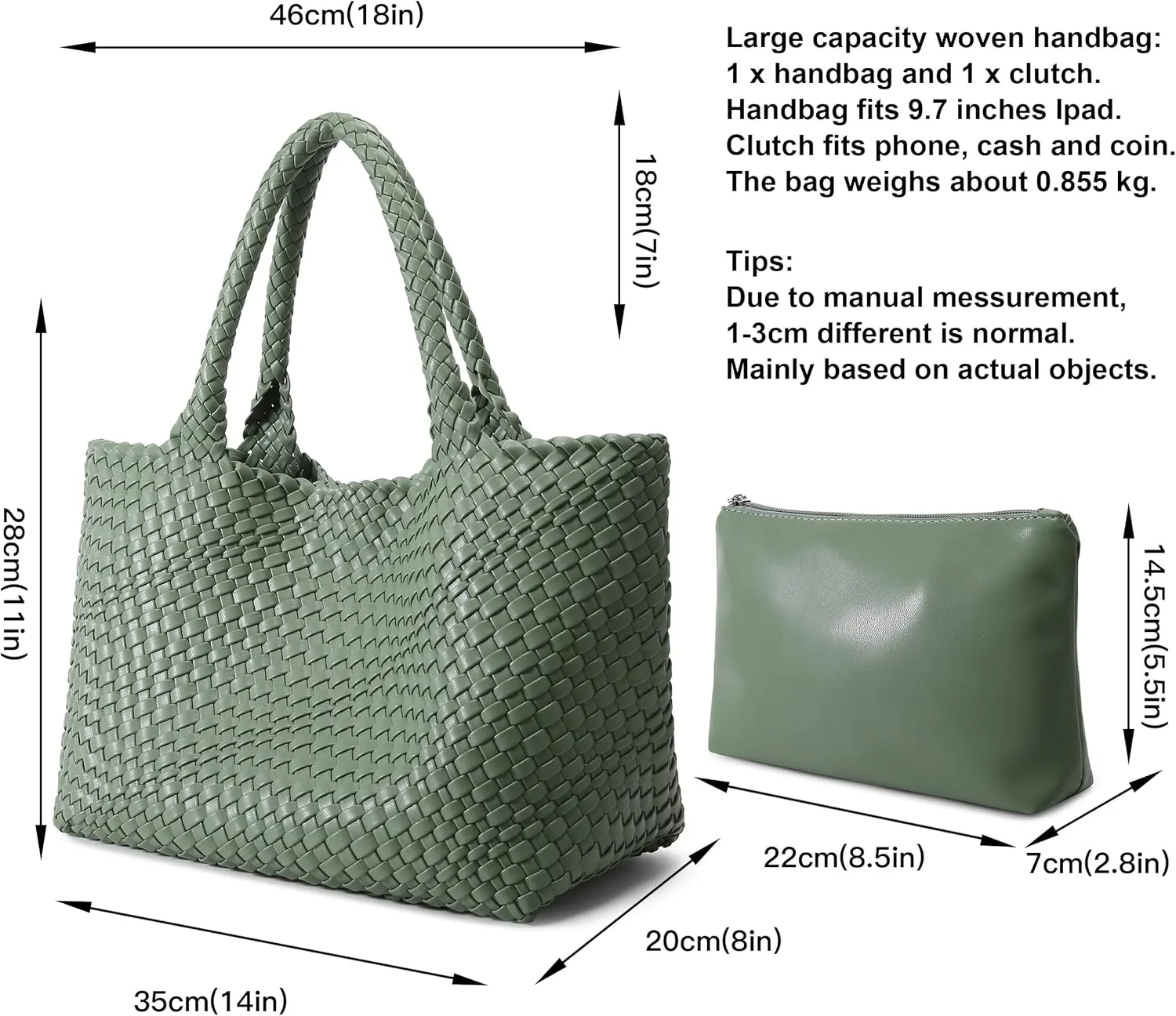 Queenoris Woven Bag for Women, Fashion Top Handle Shoulder Bag Vegan Leather Shopper Bag Large Travel Tote Bag