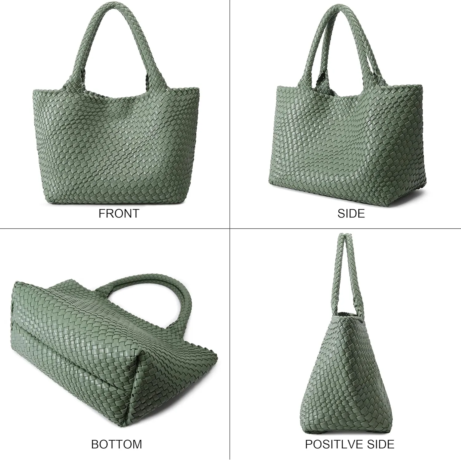 Queenoris Woven Bag for Women, Fashion Top Handle Shoulder Bag Vegan Leather Shopper Bag Large Travel Tote Bag