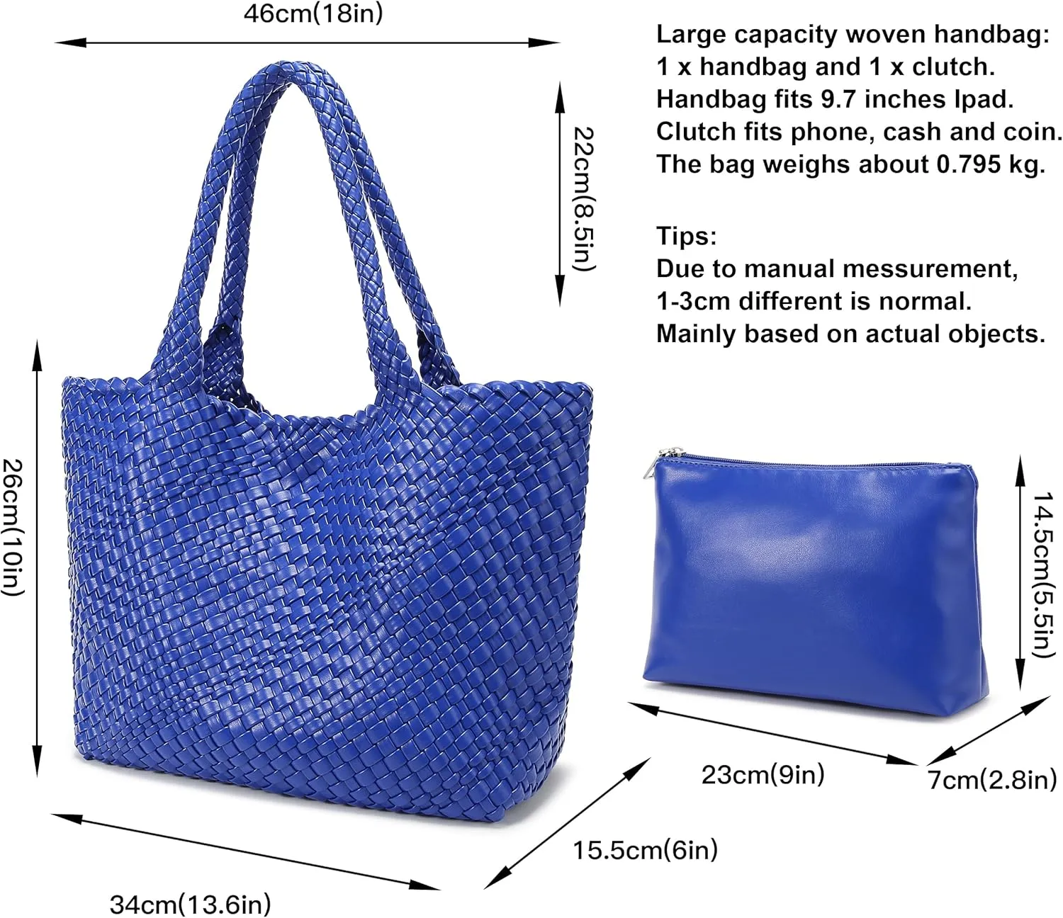 Queenoris Woven Bag for Women, Fashion Top Handle Shoulder Bag Vegan Leather Shopper Bag Large Travel Tote Bag