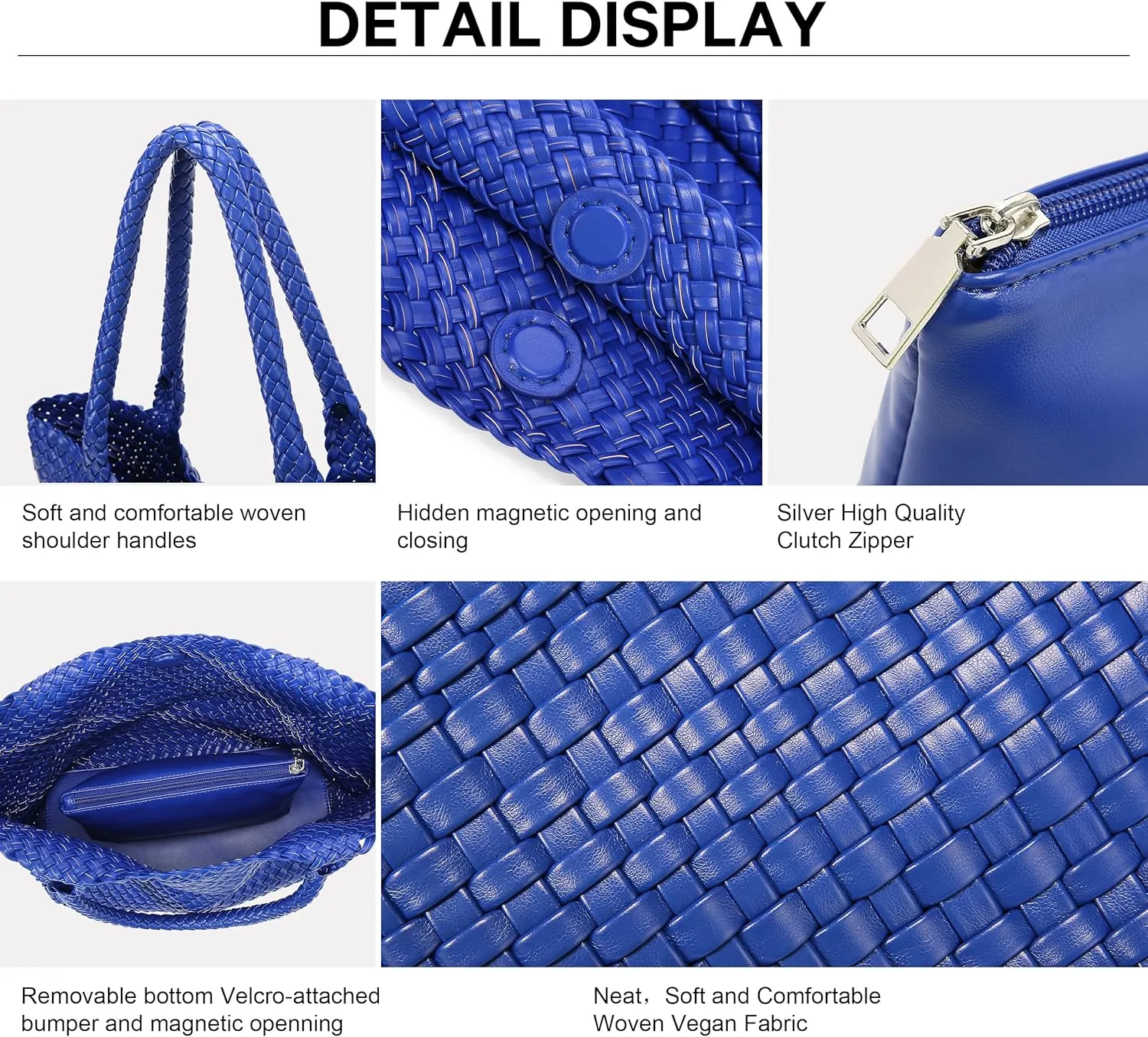 Queenoris Woven Bag for Women, Fashion Top Handle Shoulder Bag Vegan Leather Shopper Bag Large Travel Tote Bag