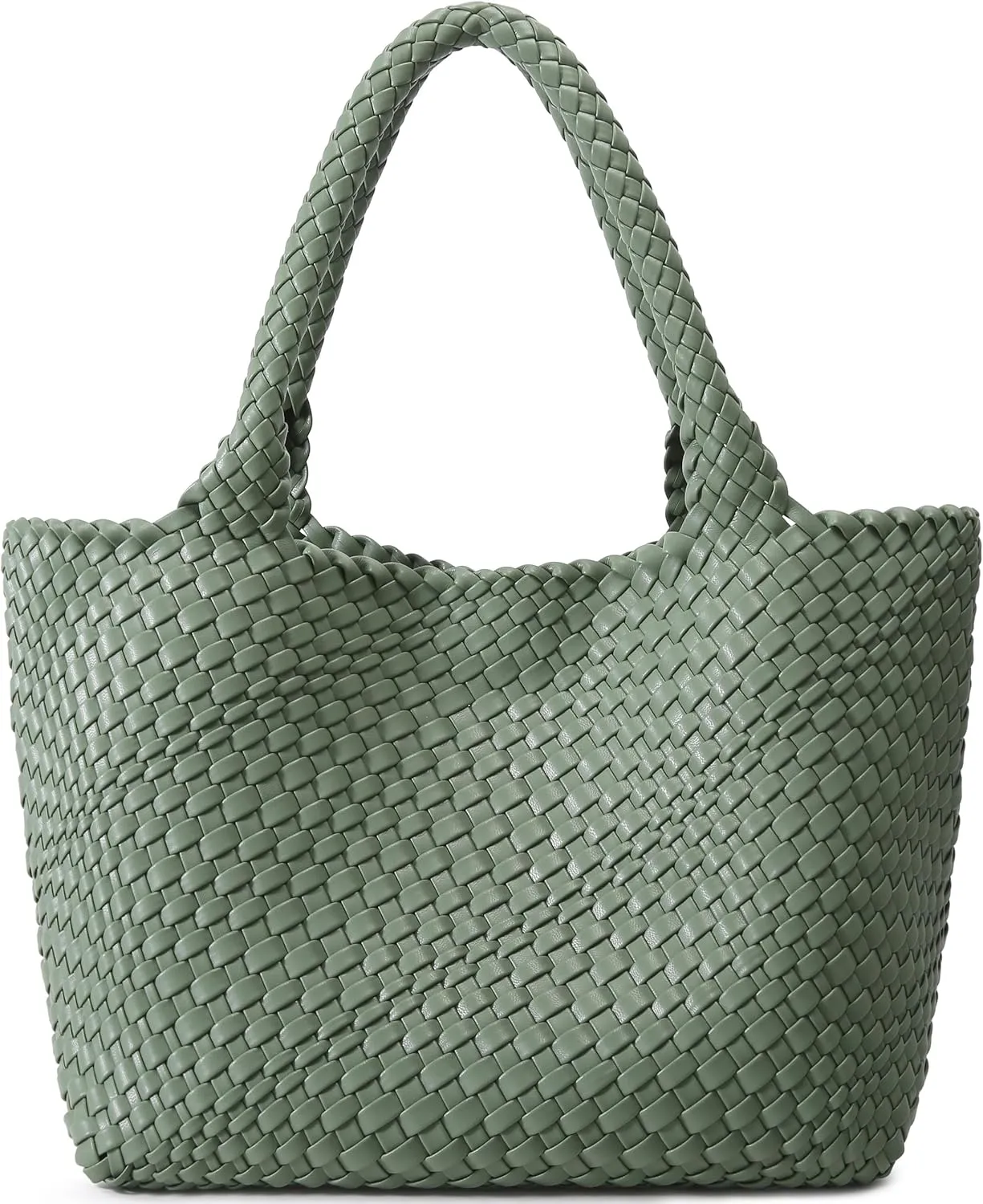 Queenoris Woven Bag for Women, Fashion Top Handle Shoulder Bag Vegan Leather Shopper Bag Large Travel Tote Bag