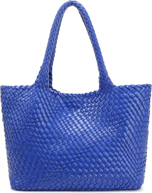 Queenoris Woven Bag for Women, Fashion Top Handle Shoulder Bag Vegan Leather Shopper Bag Large Travel Tote Bag