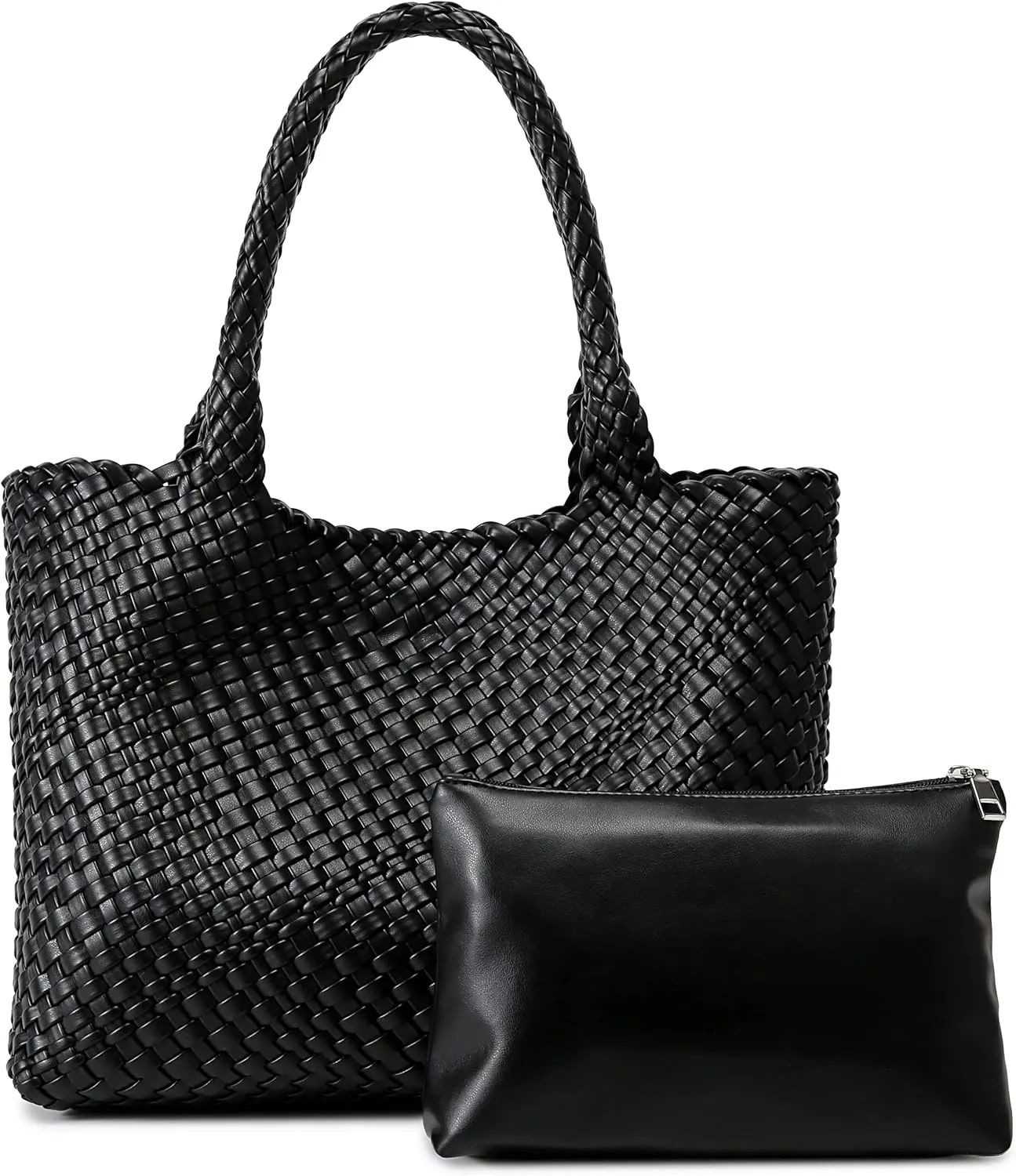 Queenoris Woven Bag for Women, Fashion Top Handle Shoulder Bag Vegan Leather Shopper Bag Large Travel Tote Bag