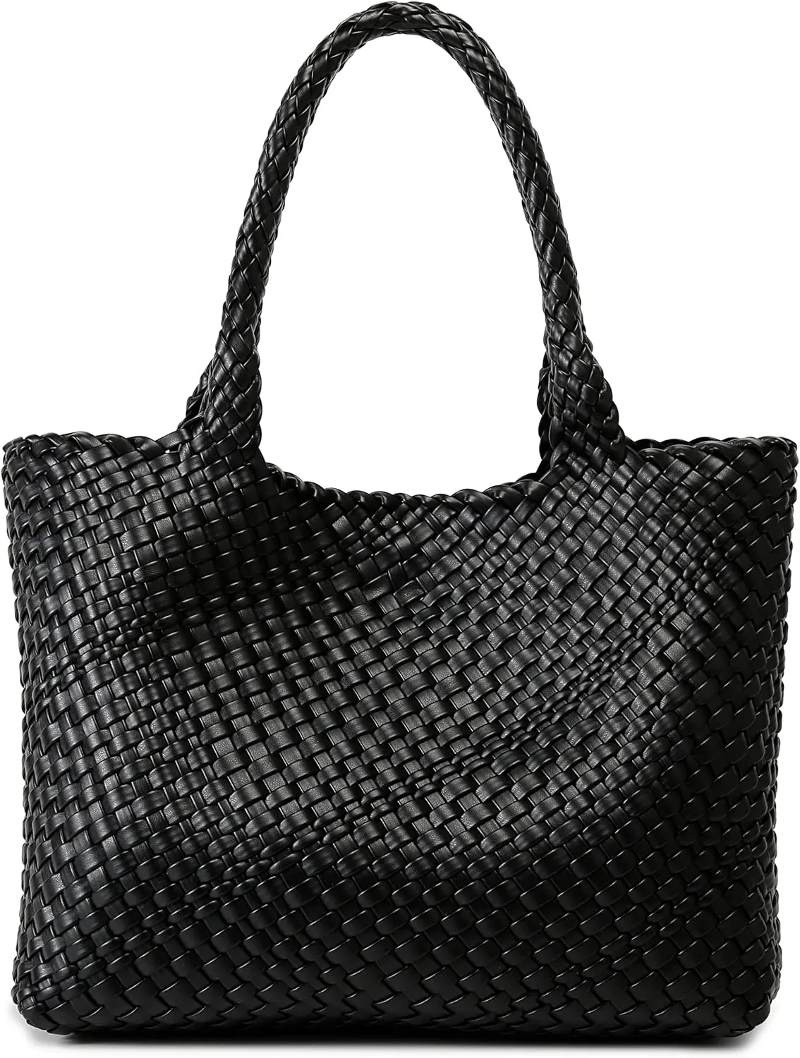 Queenoris Woven Bag for Women, Fashion Top Handle Shoulder Bag Vegan Leather Shopper Bag Large Travel Tote Bag