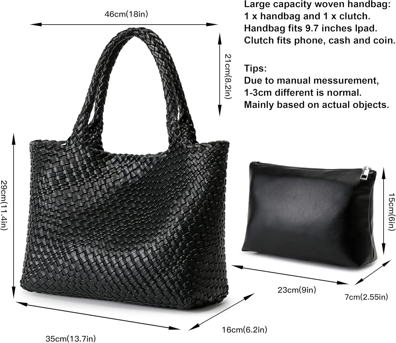 Queenoris Woven Bag for Women, Fashion Top Handle Shoulder Bag Vegan Leather Shopper Bag Large Travel Tote Bag