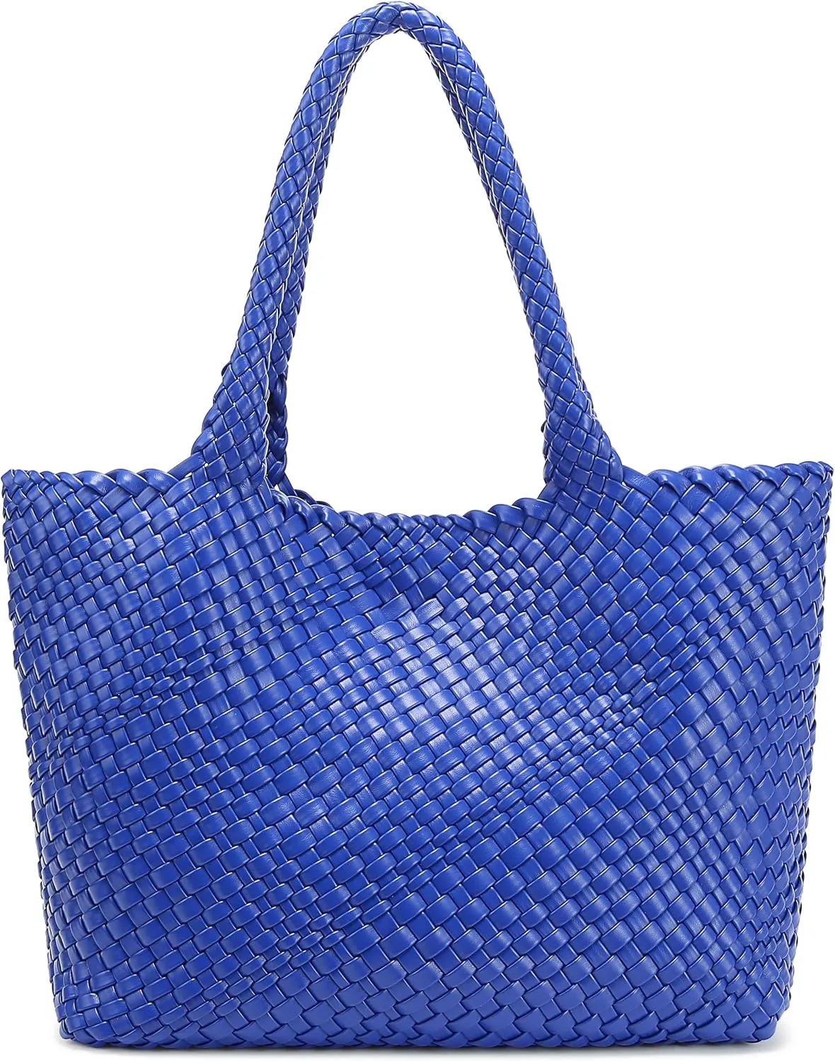 Queenoris Woven Bag for Women, Fashion Top Handle Shoulder Bag Vegan Leather Shopper Bag Large Travel Tote Bag