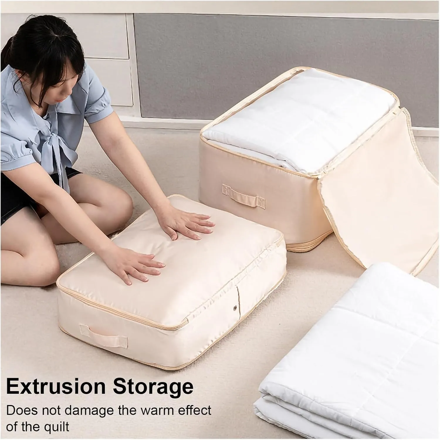 Quilt Clothes Compression Fitting Bag Storage Bag Large Capacity Quilt Packing Moving Packing Bag Dustproof Multifunctional(Gray,M)