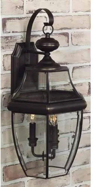 Quoizel Newbury Outdoor Wall Lantern, 23 Inch 3-Light Medici Bronze Sconce, French Country Exterior Lantern Fixture, E12 Base, Clear Glass, Outside Lights for Patio, Porch, Garage or Yard