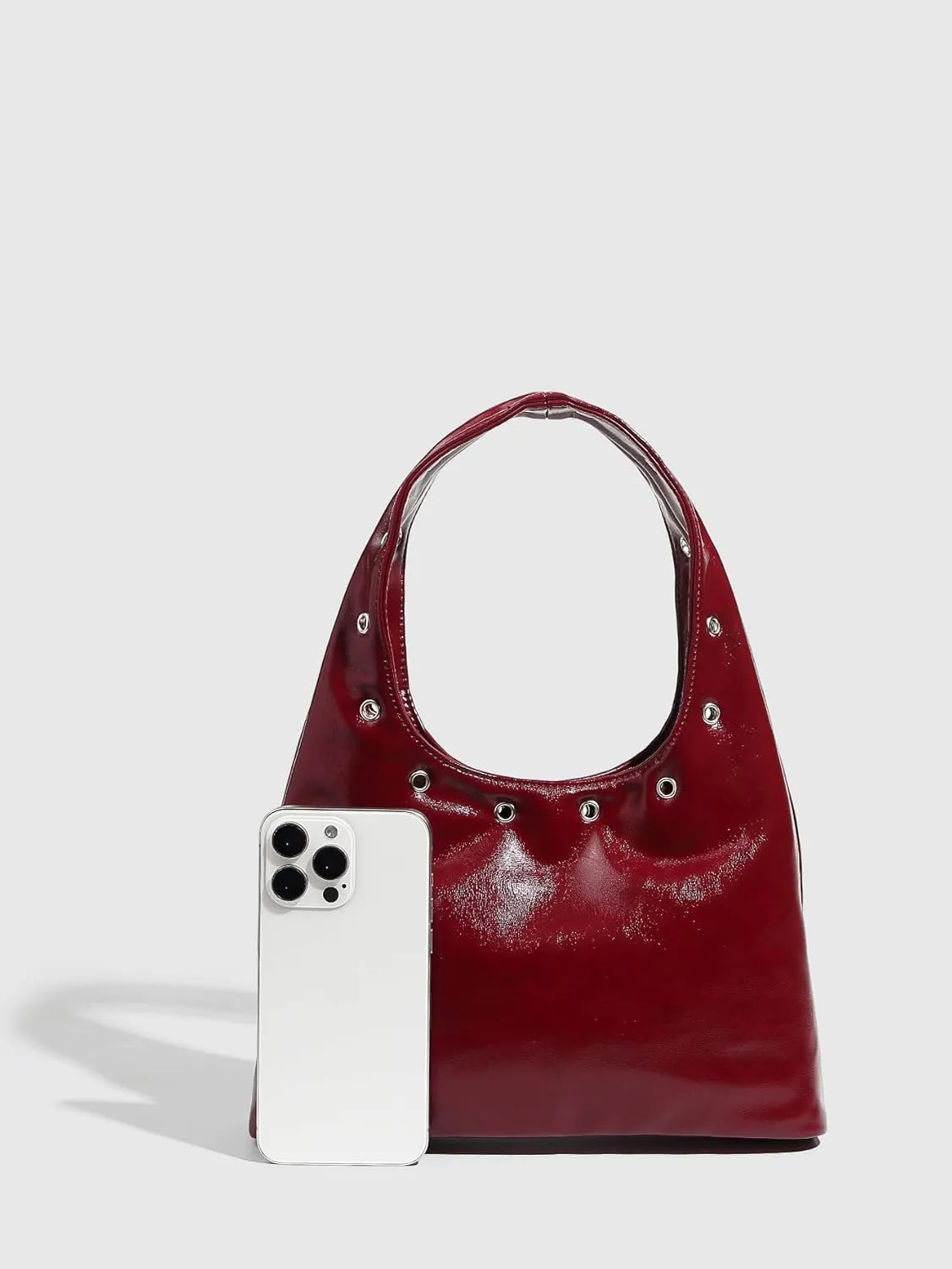 QWINEE Women's Punk Top Handle Shoulder Bag Grommet Eyelet Leather Tote Bag Retro Hobo Underarm Bag